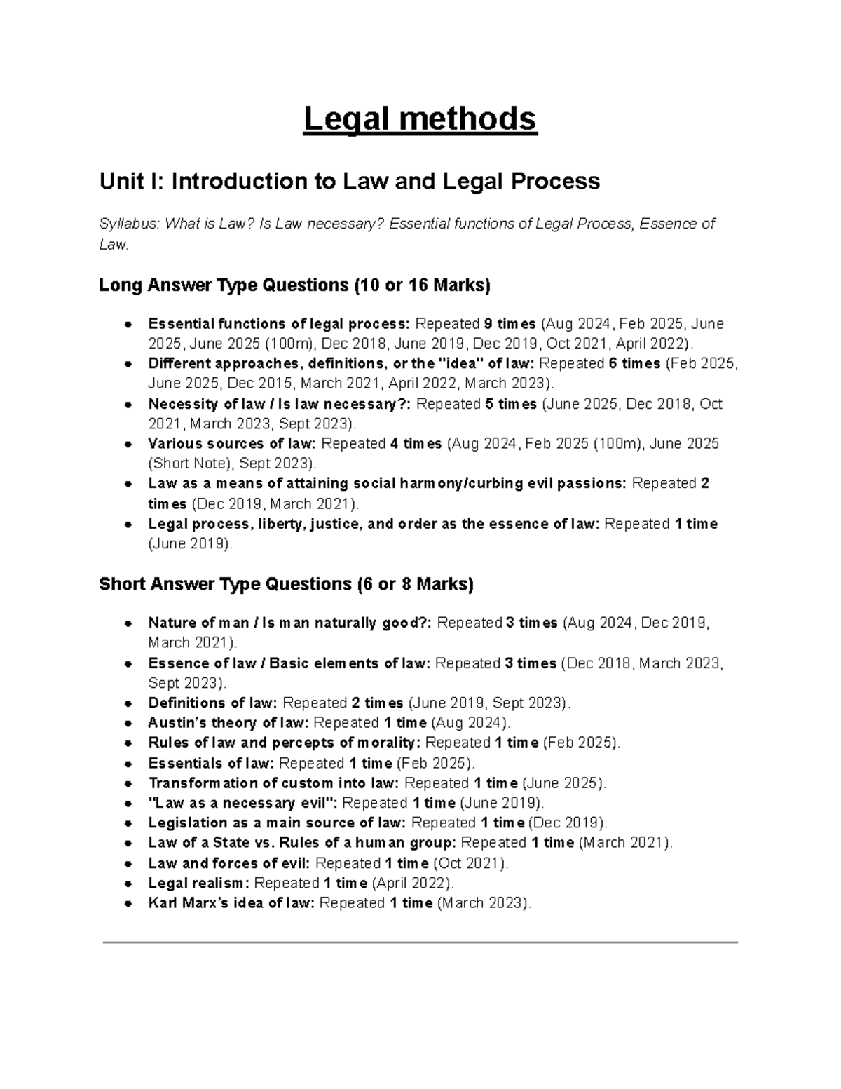 Legal Methods - LM Important Questions and Syllabus Overview - Studocu