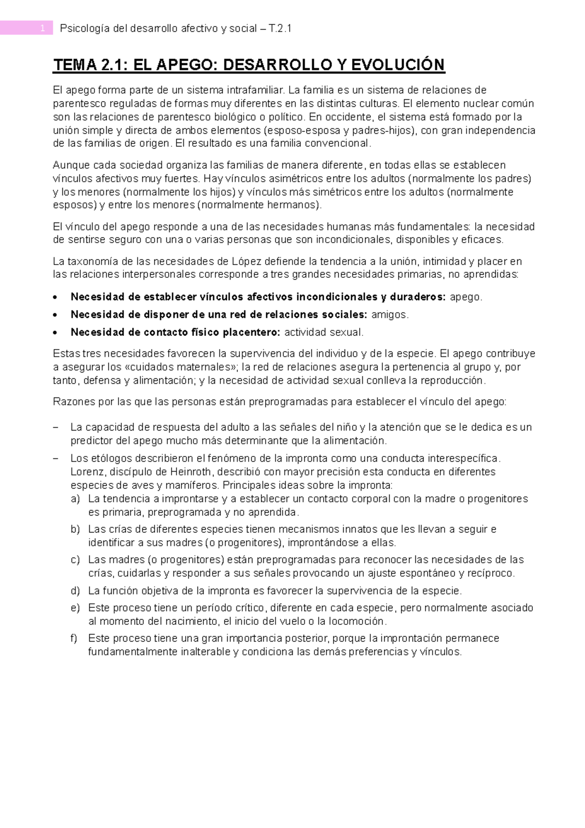 Psicología del Desarrollo Afectivo y Social T.2.1: El Apego y su ...