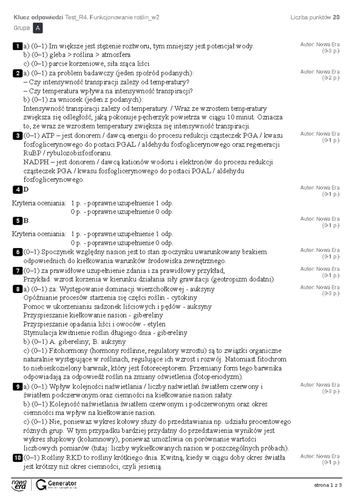 Sprawdzian Z Dzialu Funkcjonowanie Roślin Biologia Na Czasie Odpowiedzi