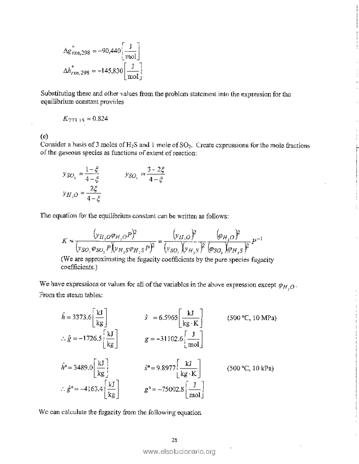 Engineering Thermodynamics (CHE 494) Equilibrium Constant Calculations ...