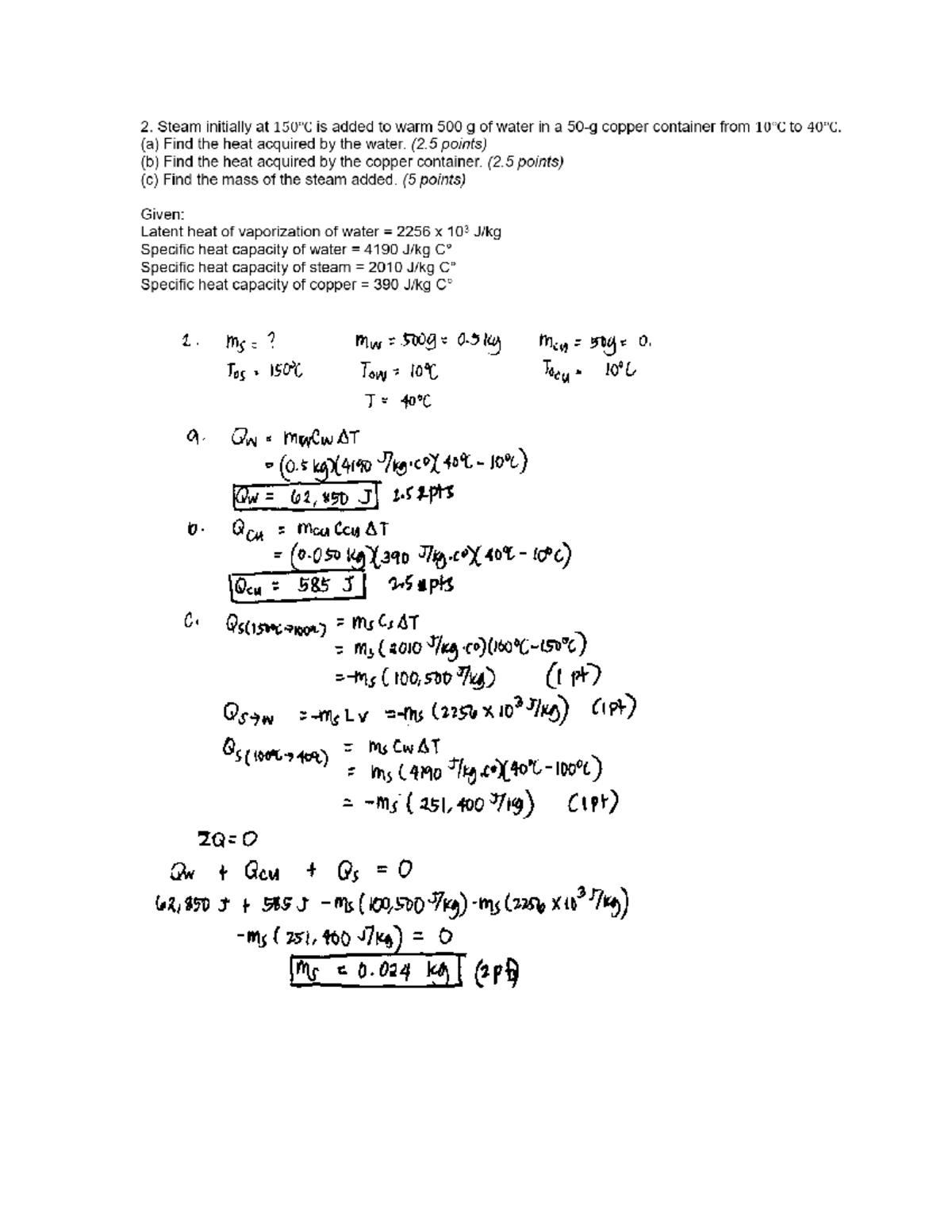 Final Exam Answers for Thermodynamics: Heat Transfer Calculations - Studocu