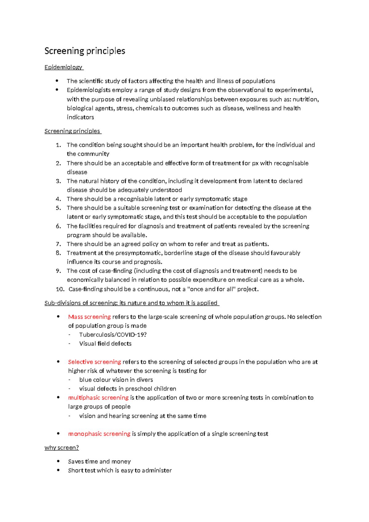 Screening Principles - Comprehensive Notes for Public Health Study ...