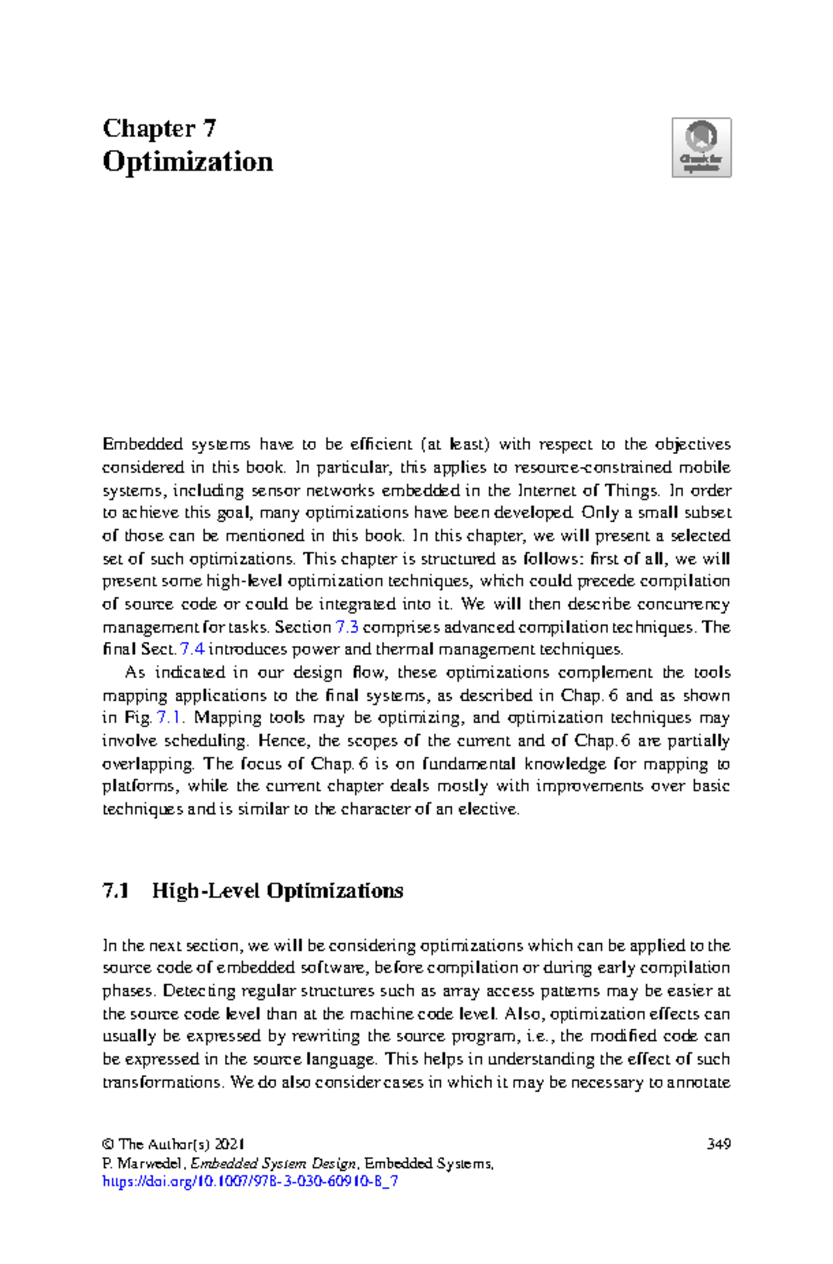 Chapter - 7 Optimization - Chapter 7 Optimization Embedded systems have ...