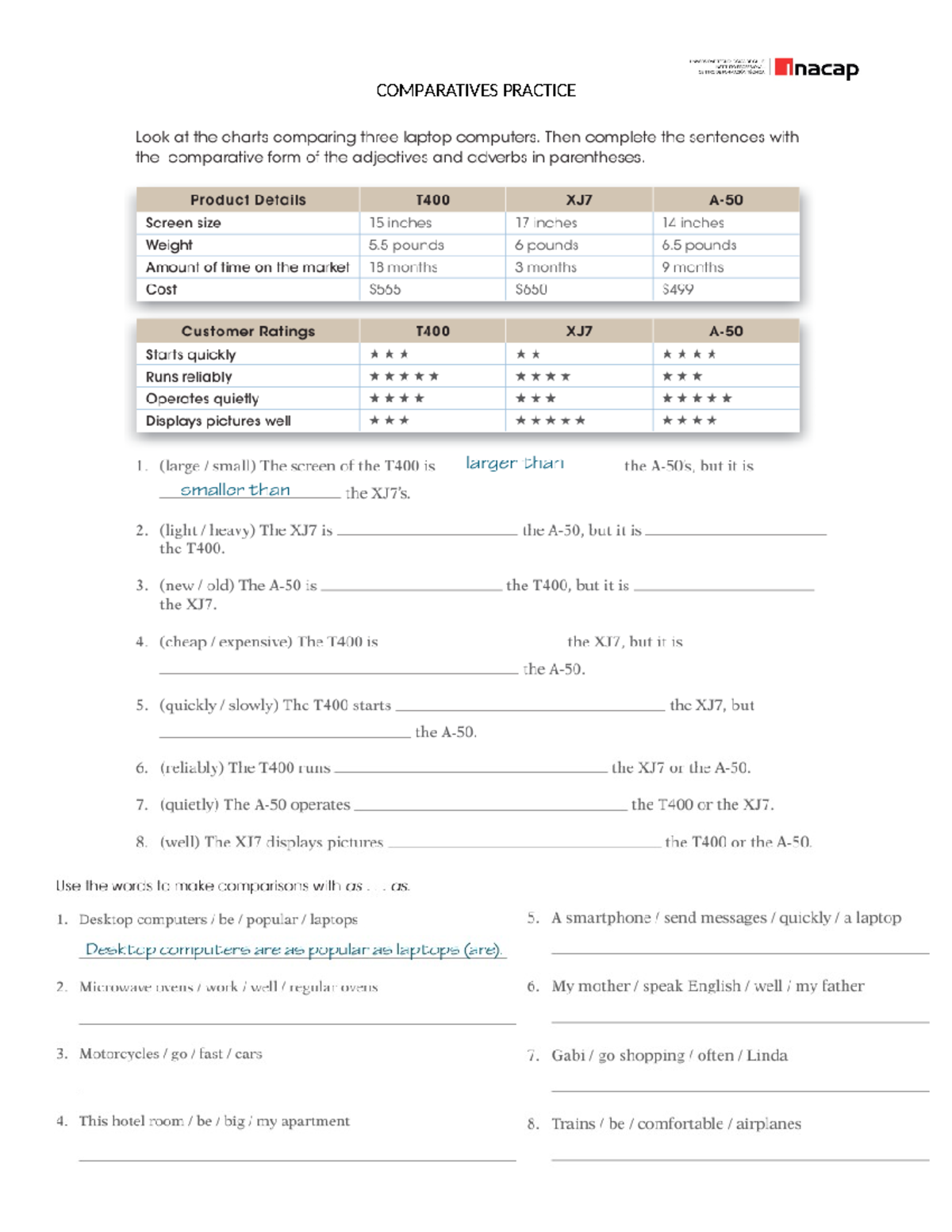 Comparatives Practice - UNIVERSIDAD TECNOLÓGICA DE CHILE INSTITUTO PROF ...