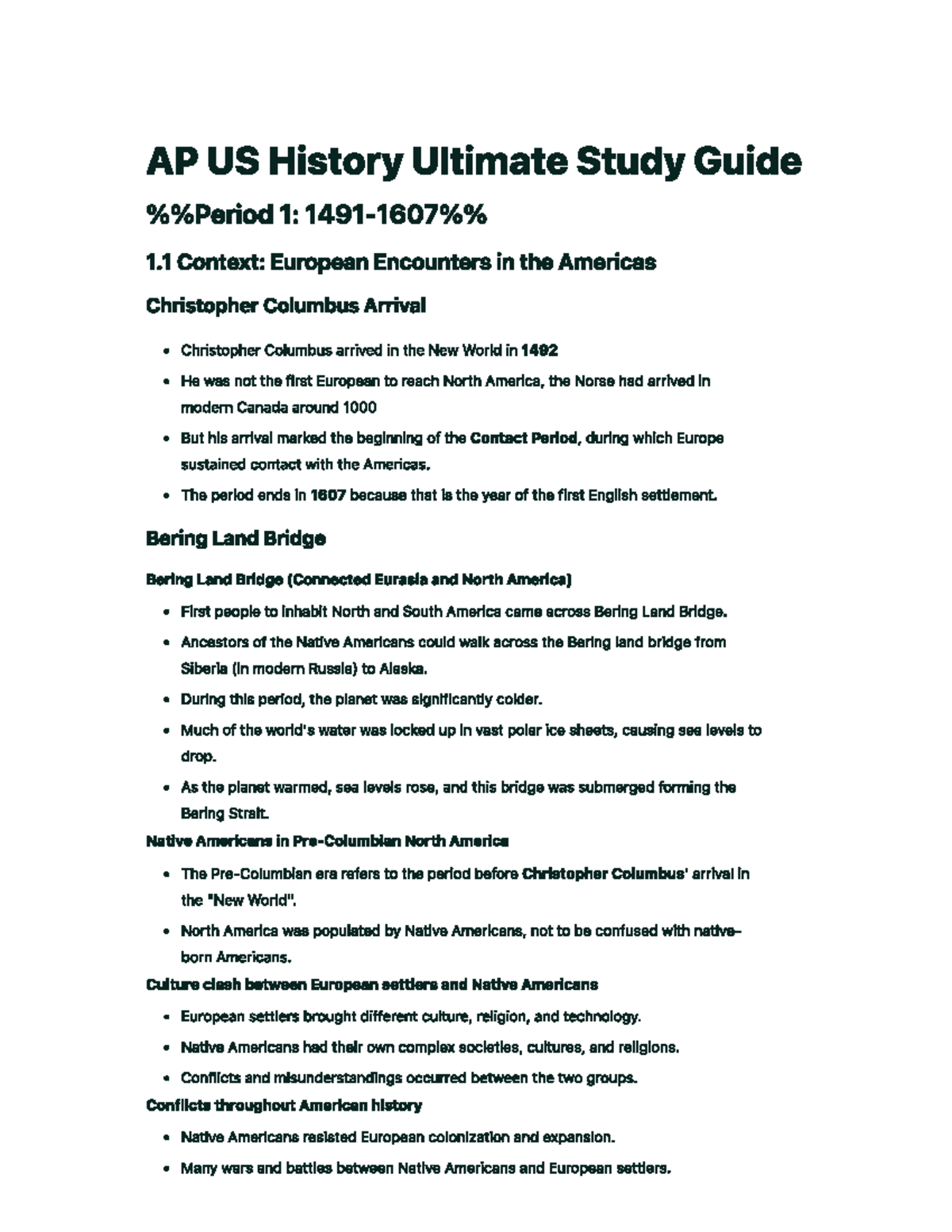 AP US History Ultimate Study Guide: European Encounters & Native ...