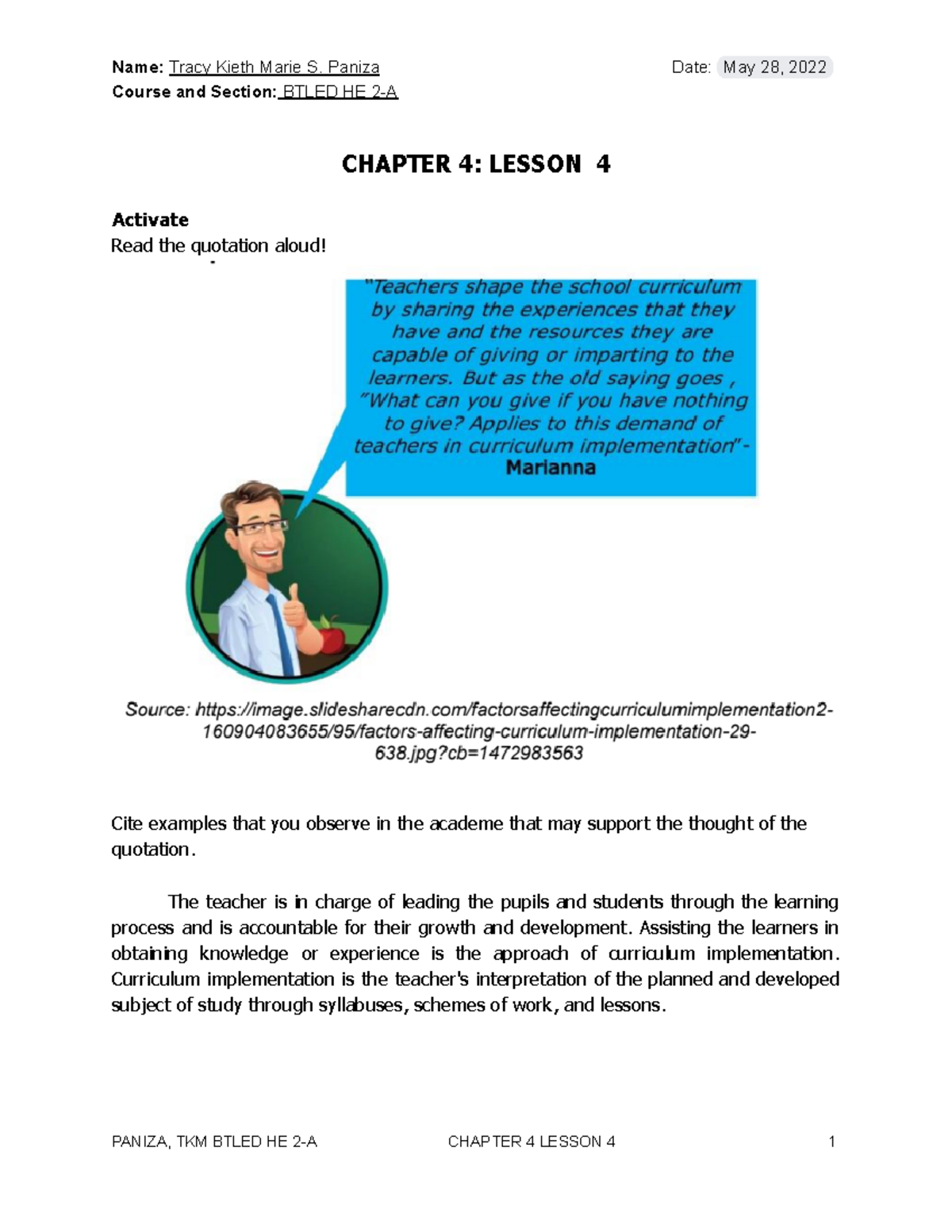 BTLED HE 2-A Chapter 4 Lesson 4: Activities to Enhance Learning - Studocu