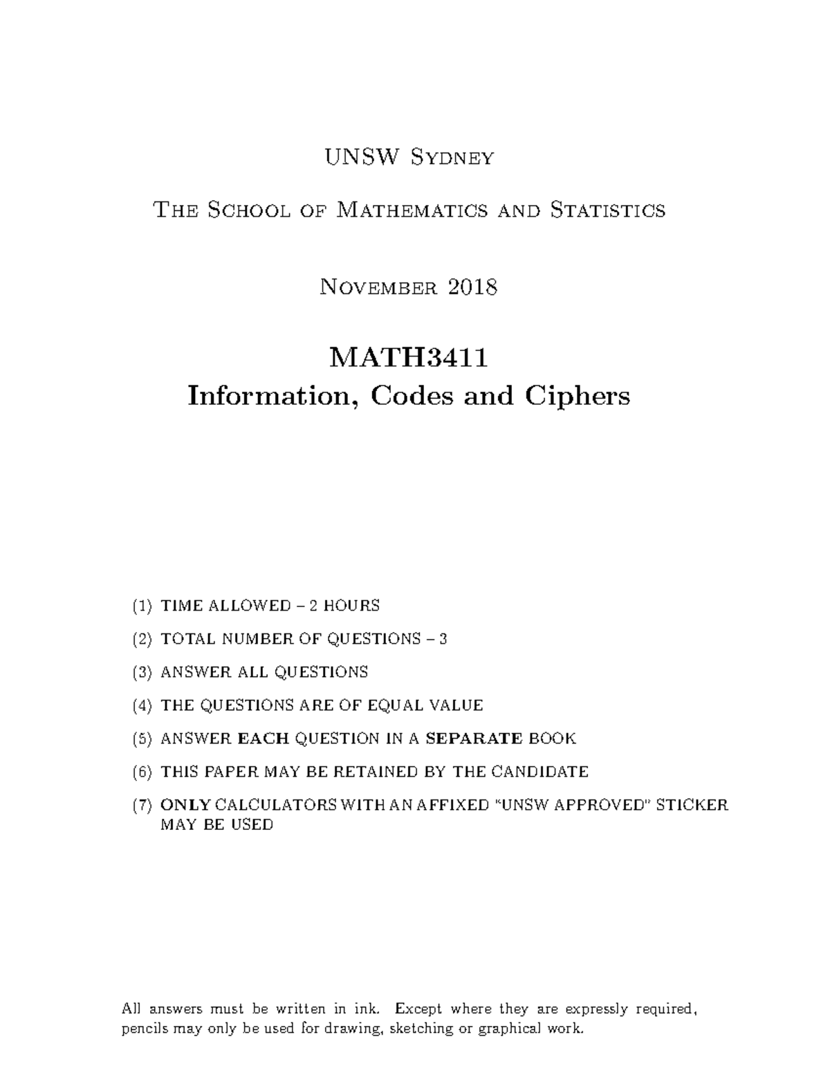 Math3411 s2 18 exam - UNSW Sydney The School of Mathematics and ...