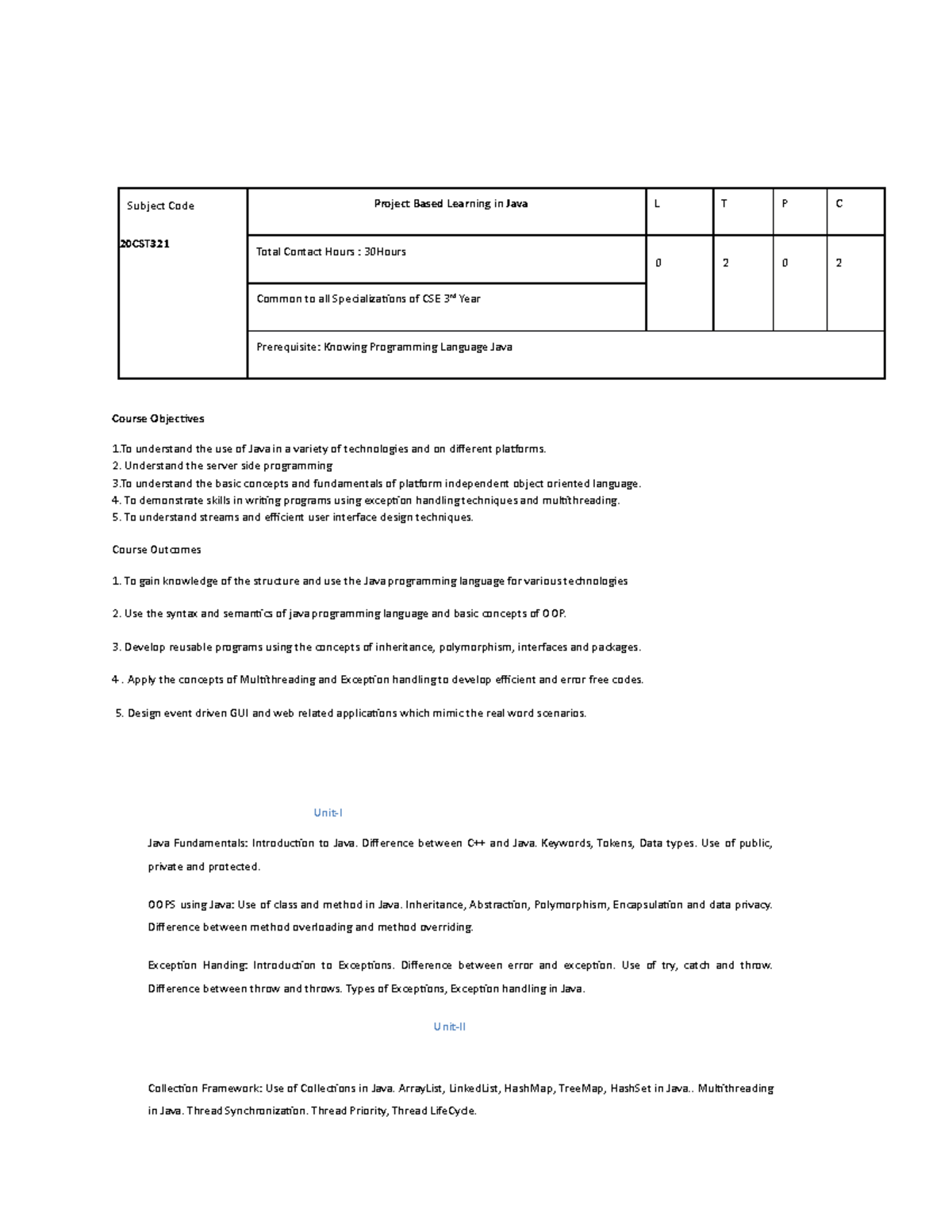 20CST Project Based Learning in Java Syllabus Overview - Studocu