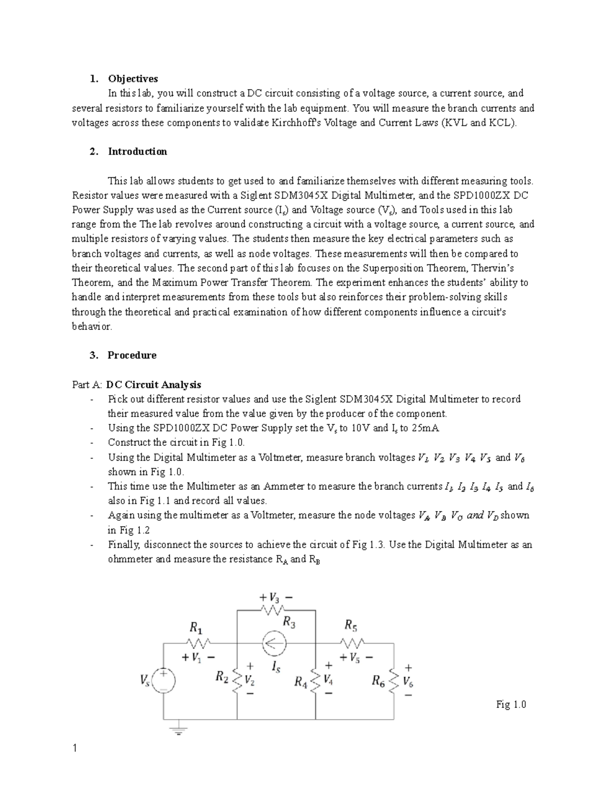 ELEC 273 LAB Report 1 - Objectives In this lab, you will construct a DC ...