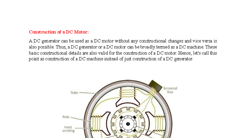 DC Motor Construction and Working Principles - Notes - Studocu