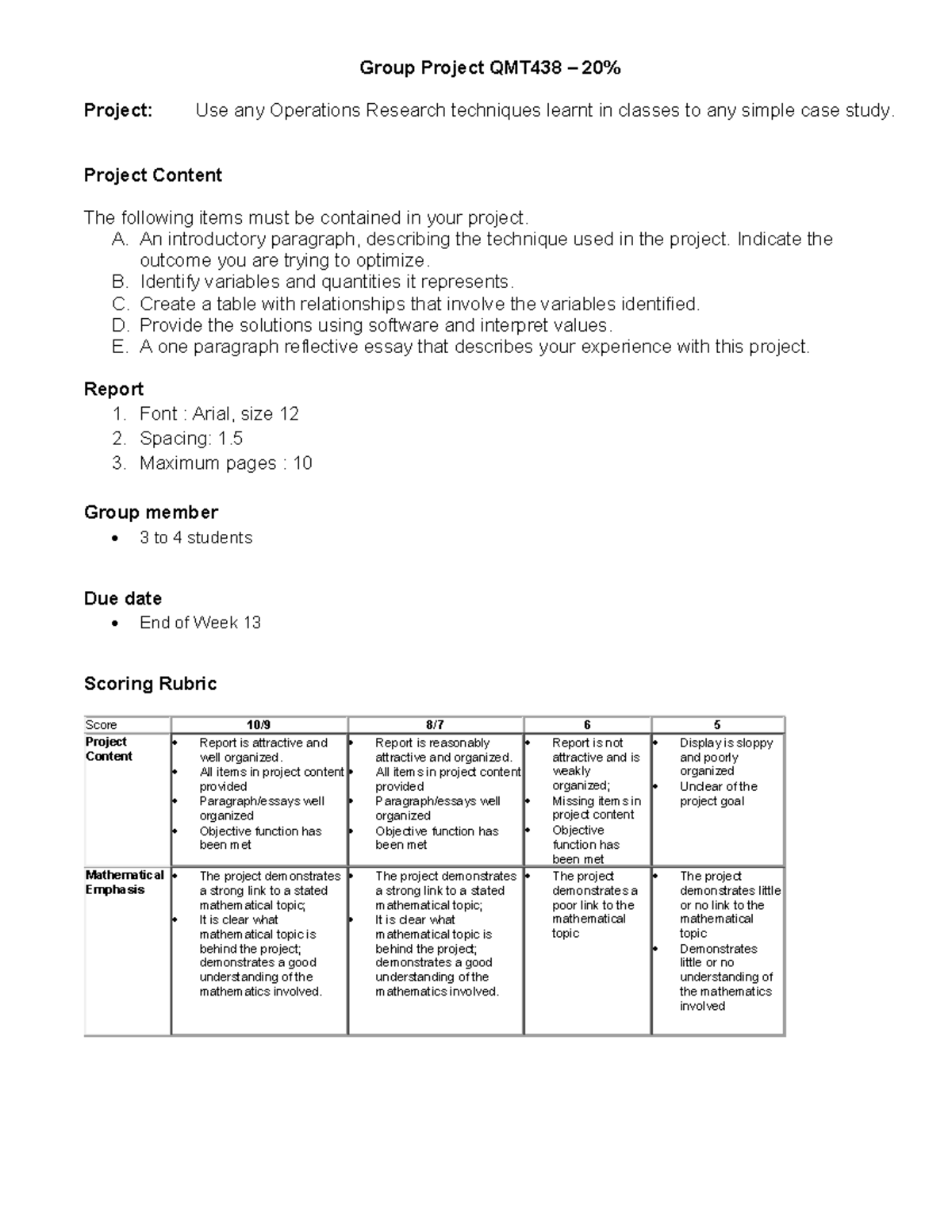 QMT438 - Operations Research Project Guidelines - June 2023 - Studocu