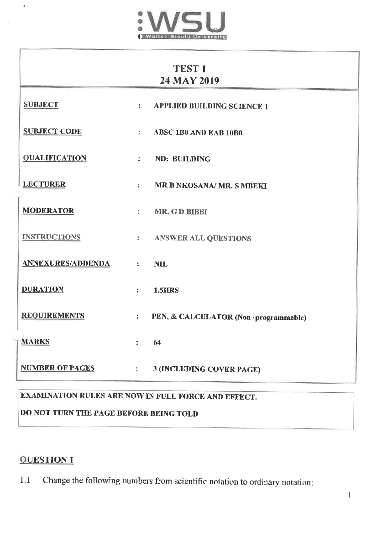 WSU ABSC 1B0 Test 1 Notes - Applied Building Science 2019 - Studocu