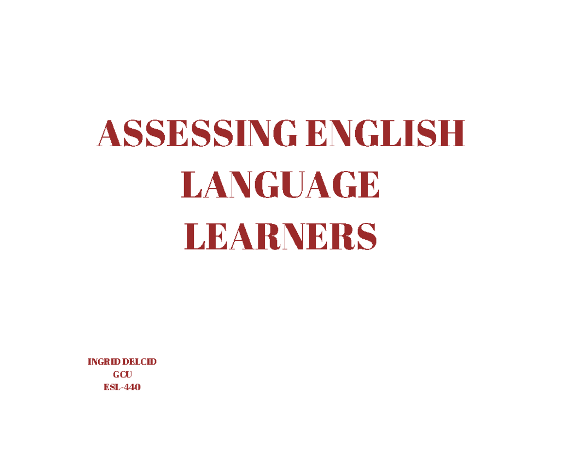 ESL-102: Assessing English Language Learners in 2nd Grade - Studocu
