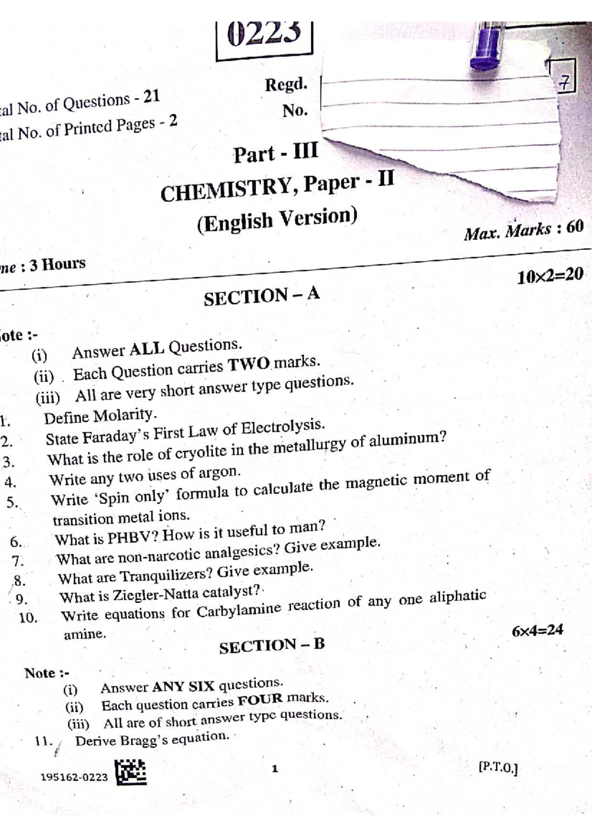 TS Inter 2nd Year Chemistry Mar 2024 Paper II Question Paper - Studocu