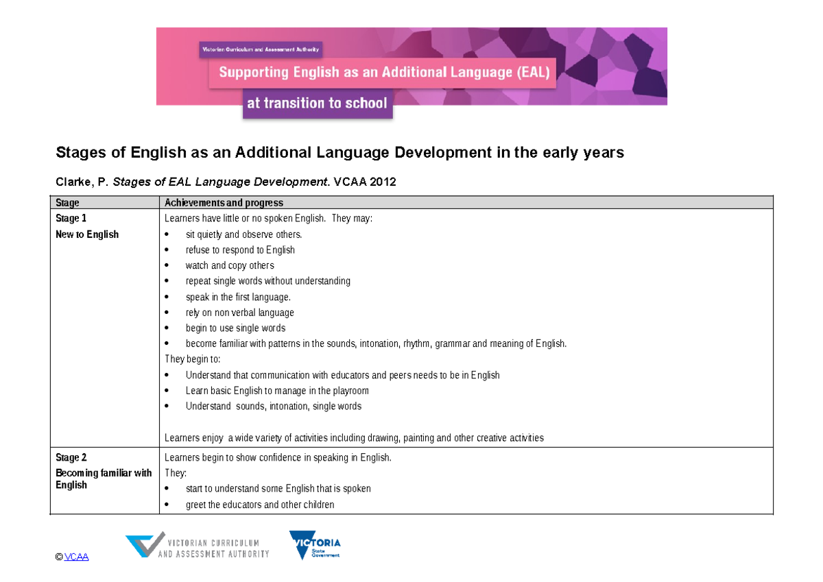 Ealstages - Stages of English as an Additional Language Development in ...