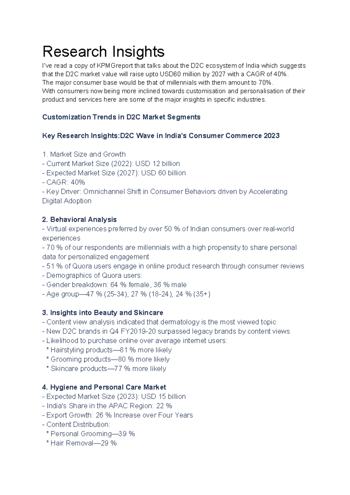Research Insights - Research Insights I’ve read a copy of KPMGreport ...