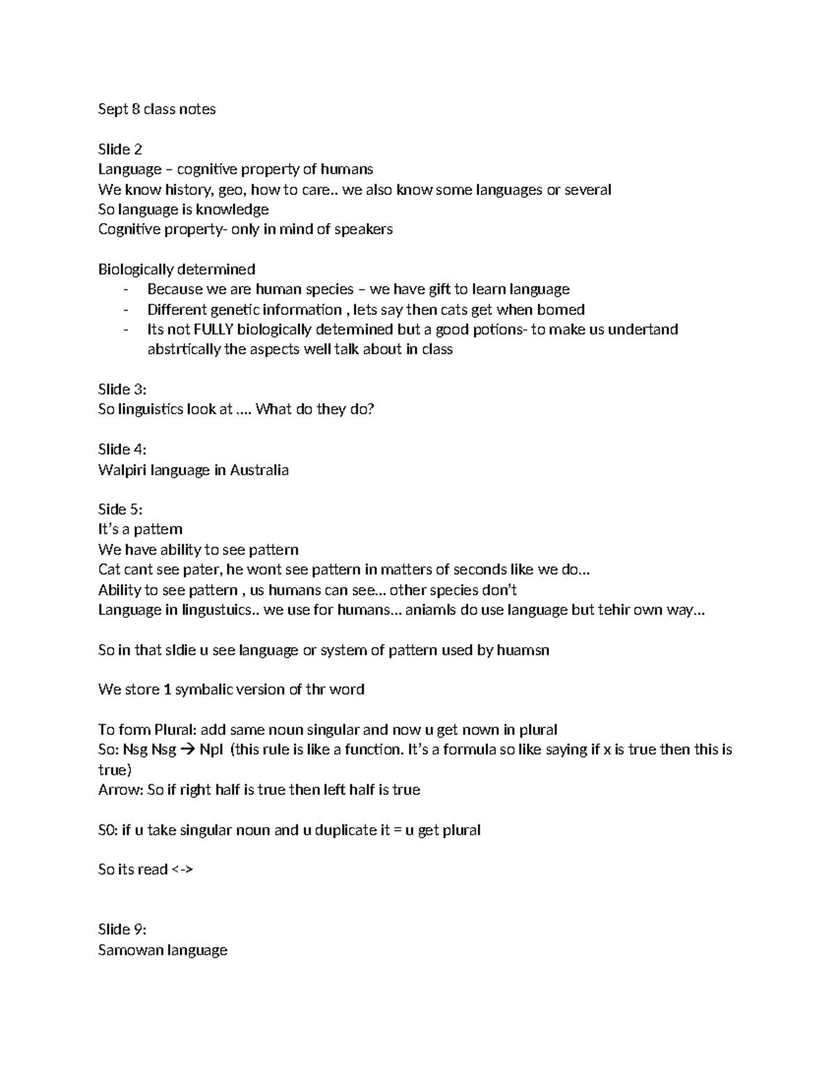 Linguistics Class Notes: Language Patterns & Grammar (Sept 8) - Studocu
