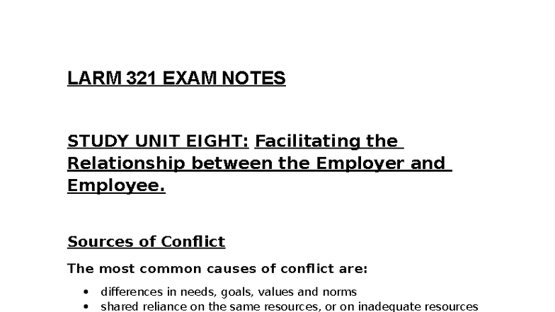 LARM 321 EXAM NOTES: Conflict Resolution & Disciplinary Procedures ...