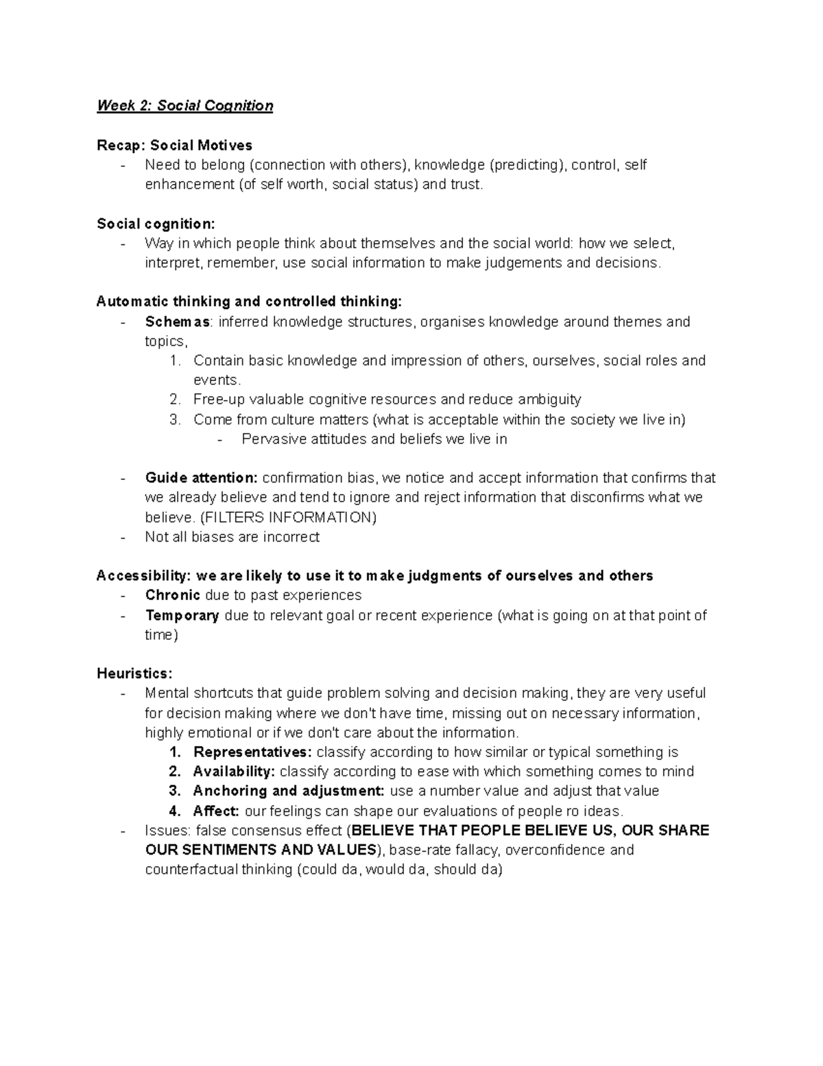 PSY101 - Week 2 Lecture Notes on Social Cognition and Attribution - Studocu
