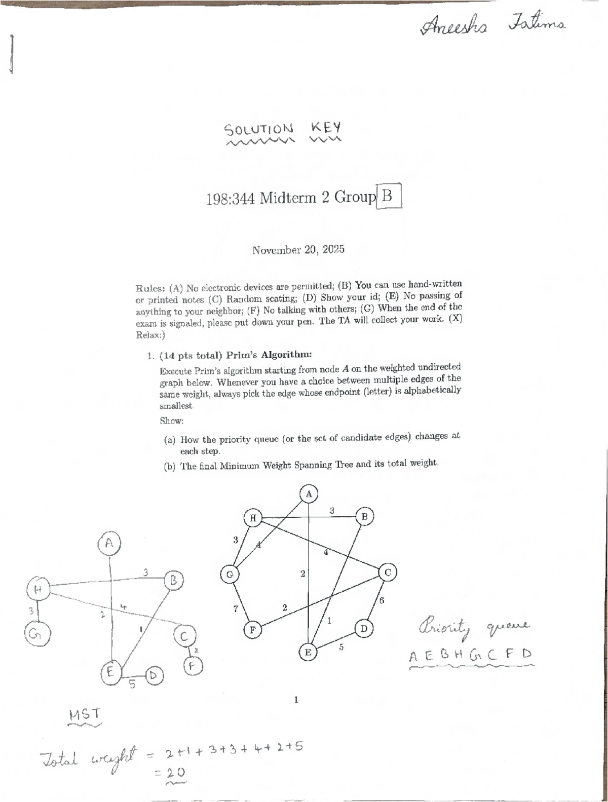 Midterm 2 Solution Key for Course 198:344 - Group B - Studocu