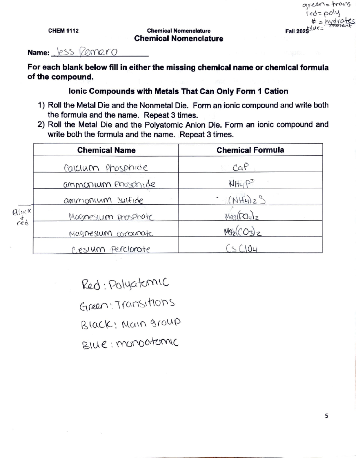 CHEM 1112 Chemical Nomenclature Practice - Studocu