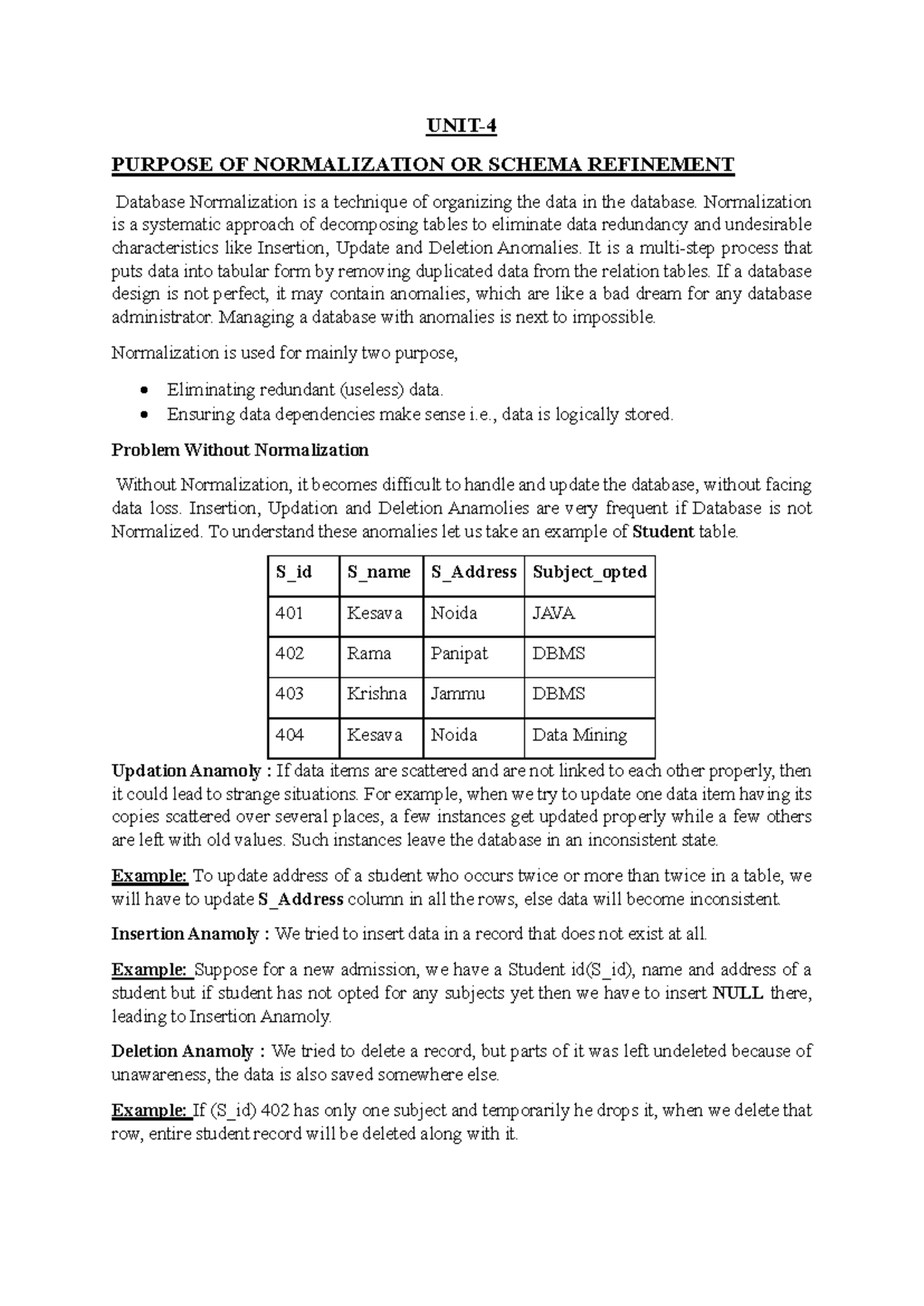 DBMS Unit-4: Understanding Normalization and Functional Dependencies ...