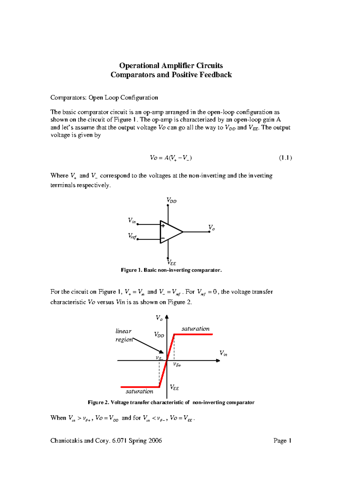 Operational Amplifier Circuits: Comparators & Schmitt Trigger (6.071 ...