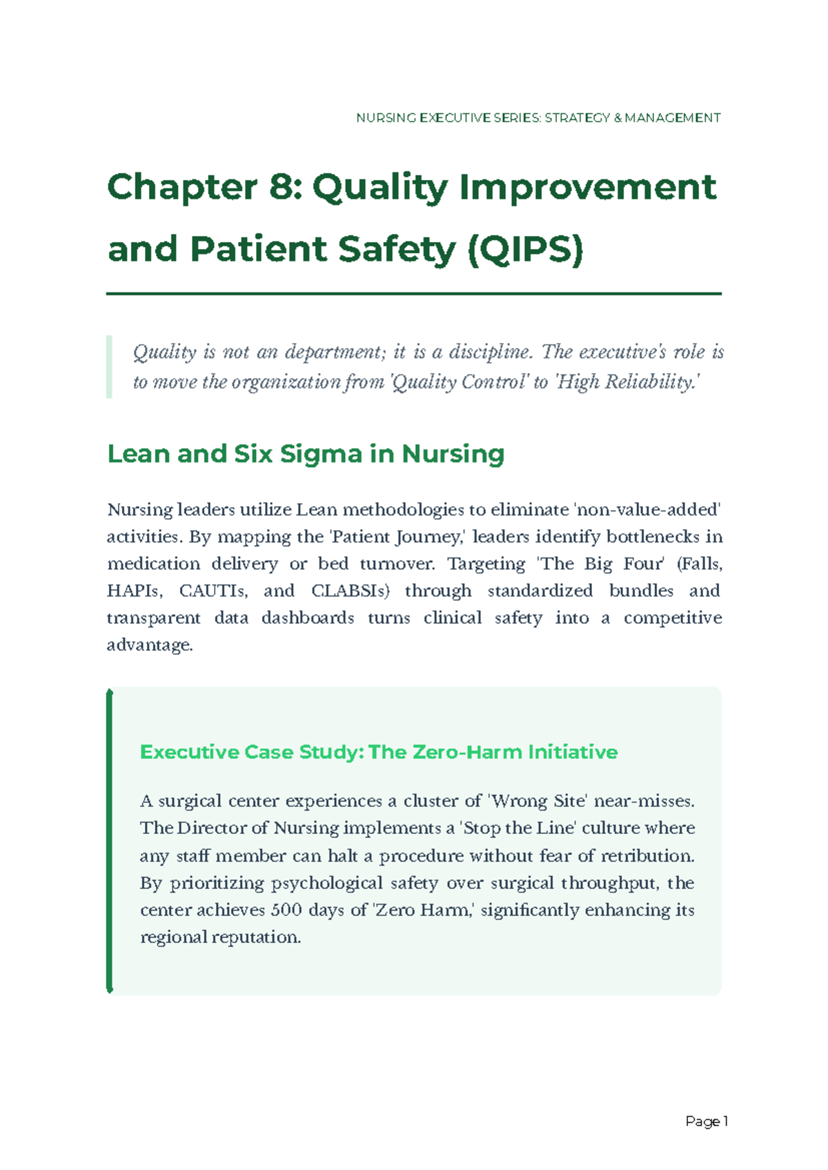NURSING EXECUTIVE SERIES: CH 8 - Quality Improvement & Patient Safety ...