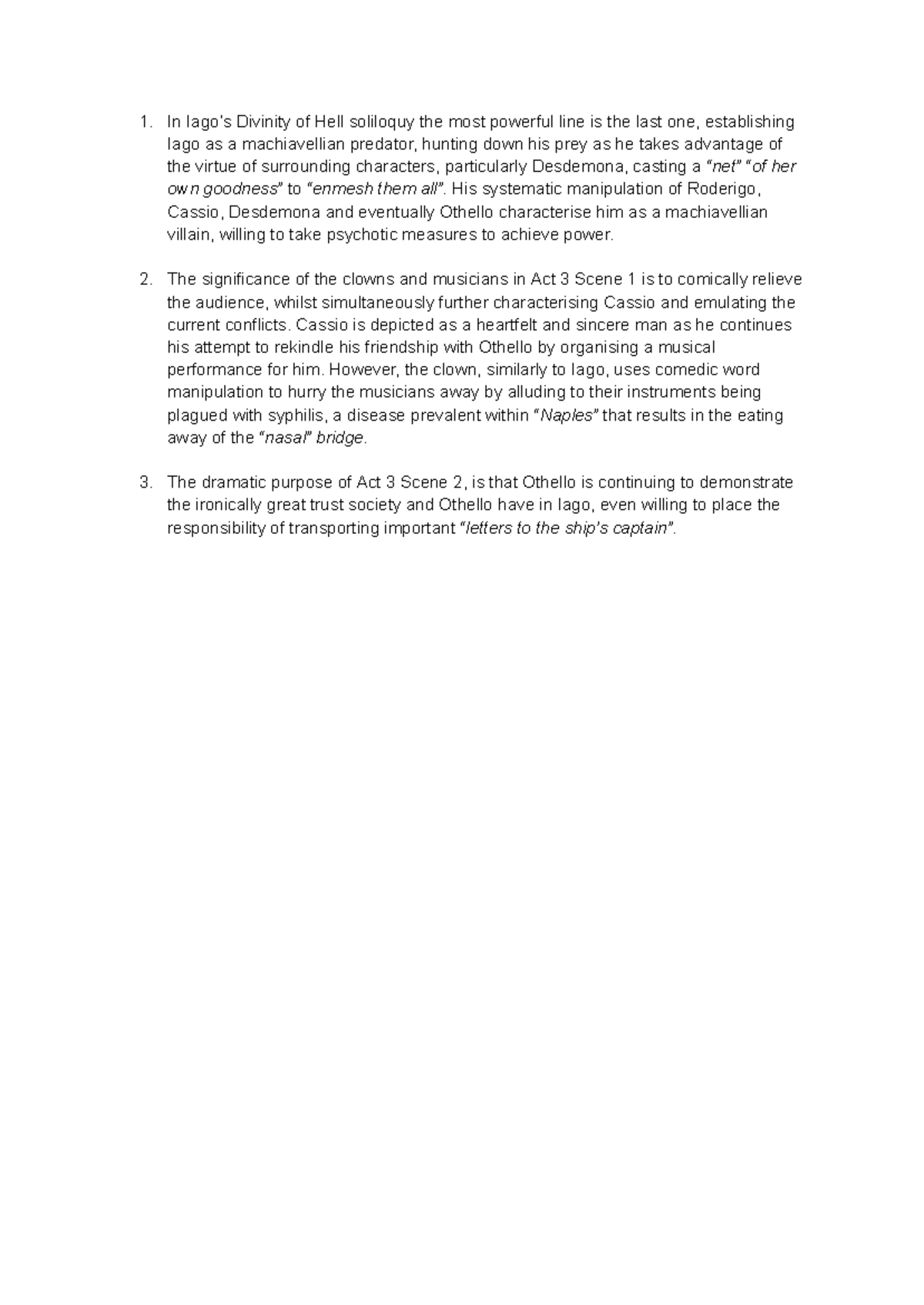Othello Act 3 Lecture Notes: Iago's Manipulation and Character Analysis ...