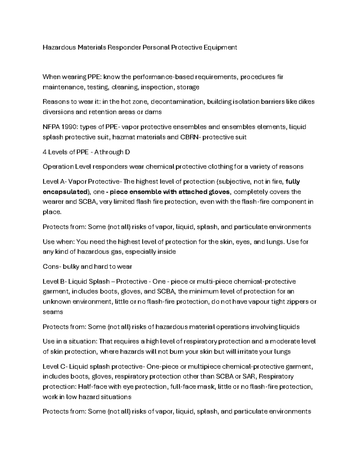 CH.35 Notes: PPE for Hazardous Materials Responders and NFPA Standards ...