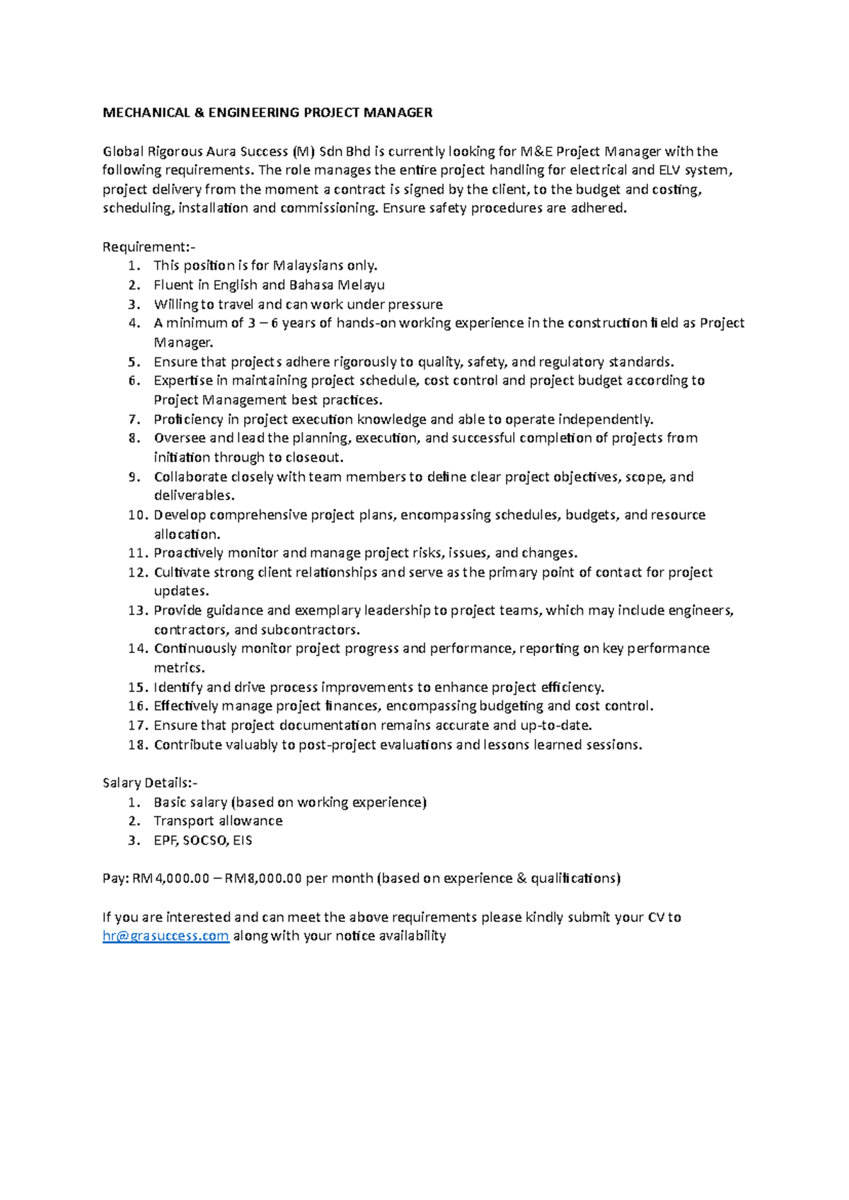 Job Advertisement Template - Project Manager (M&E) - Studocu
