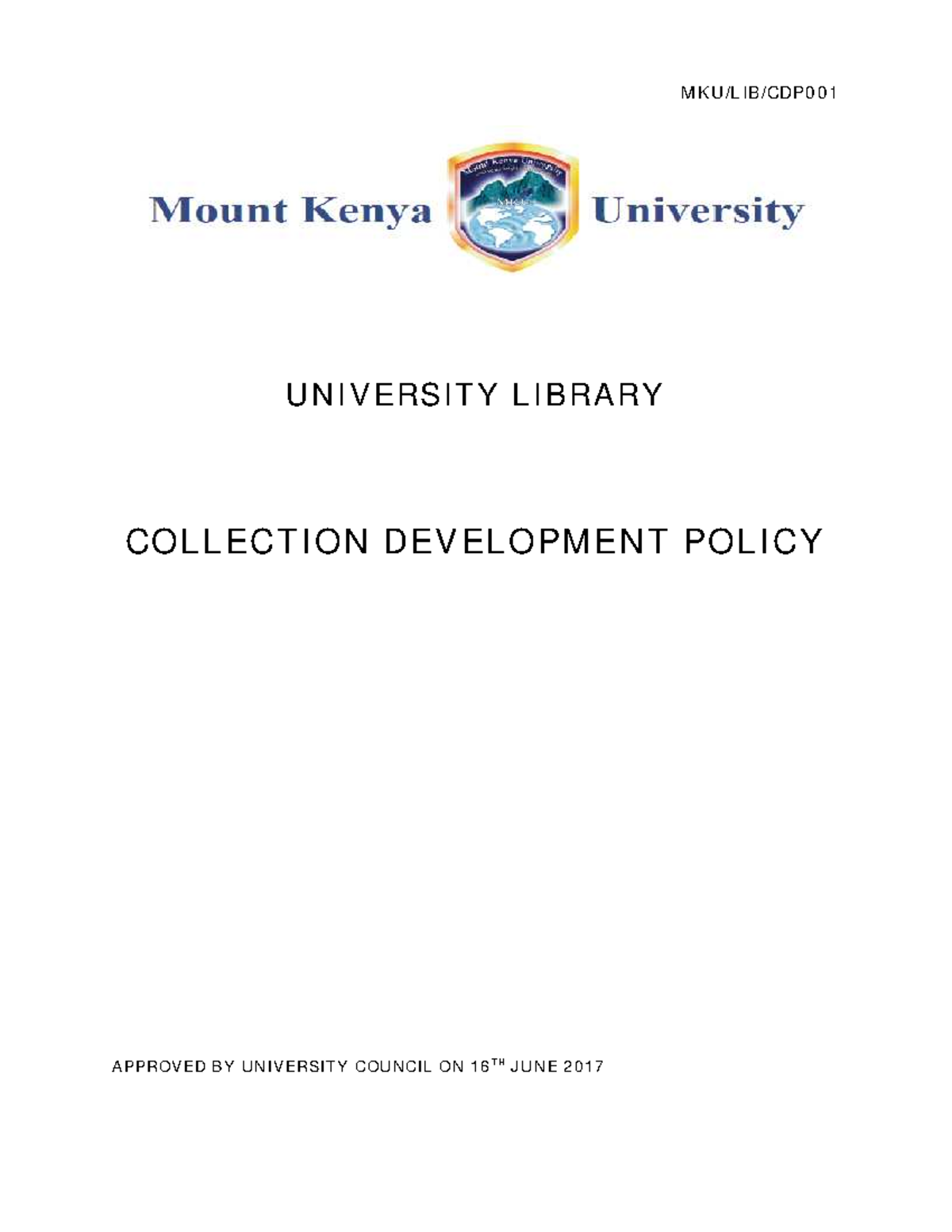 MKU Collection Development Policy Overview and Guidelines - Studocu