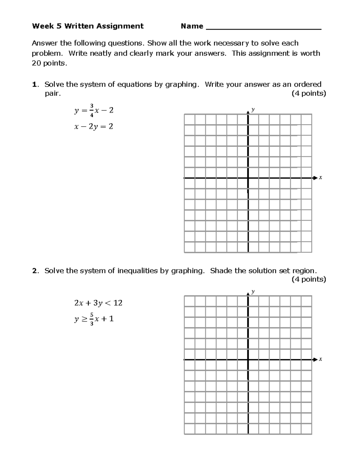 Math 120 Week 5 Written Assignment: Systems of Equations & Inequalities ...