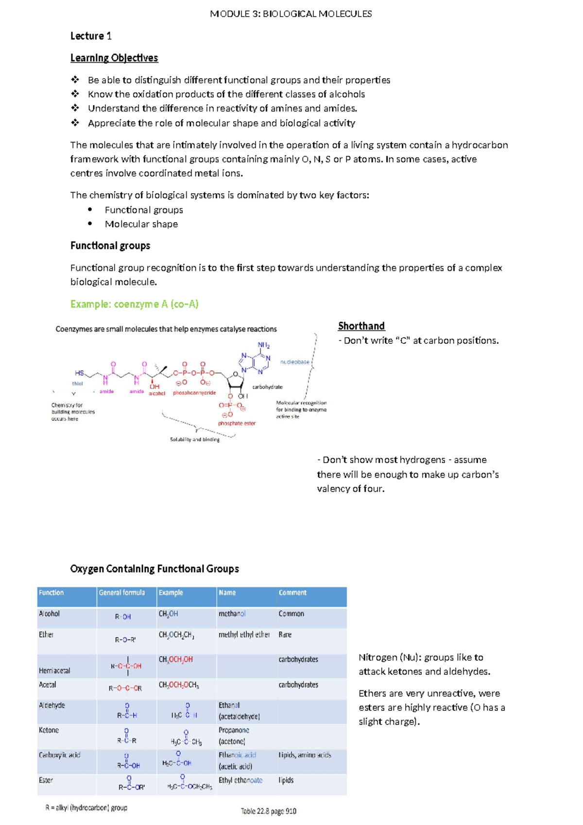 BIO 101: MODULE 3 - Biological Molecules Lecture Notes - Studocu