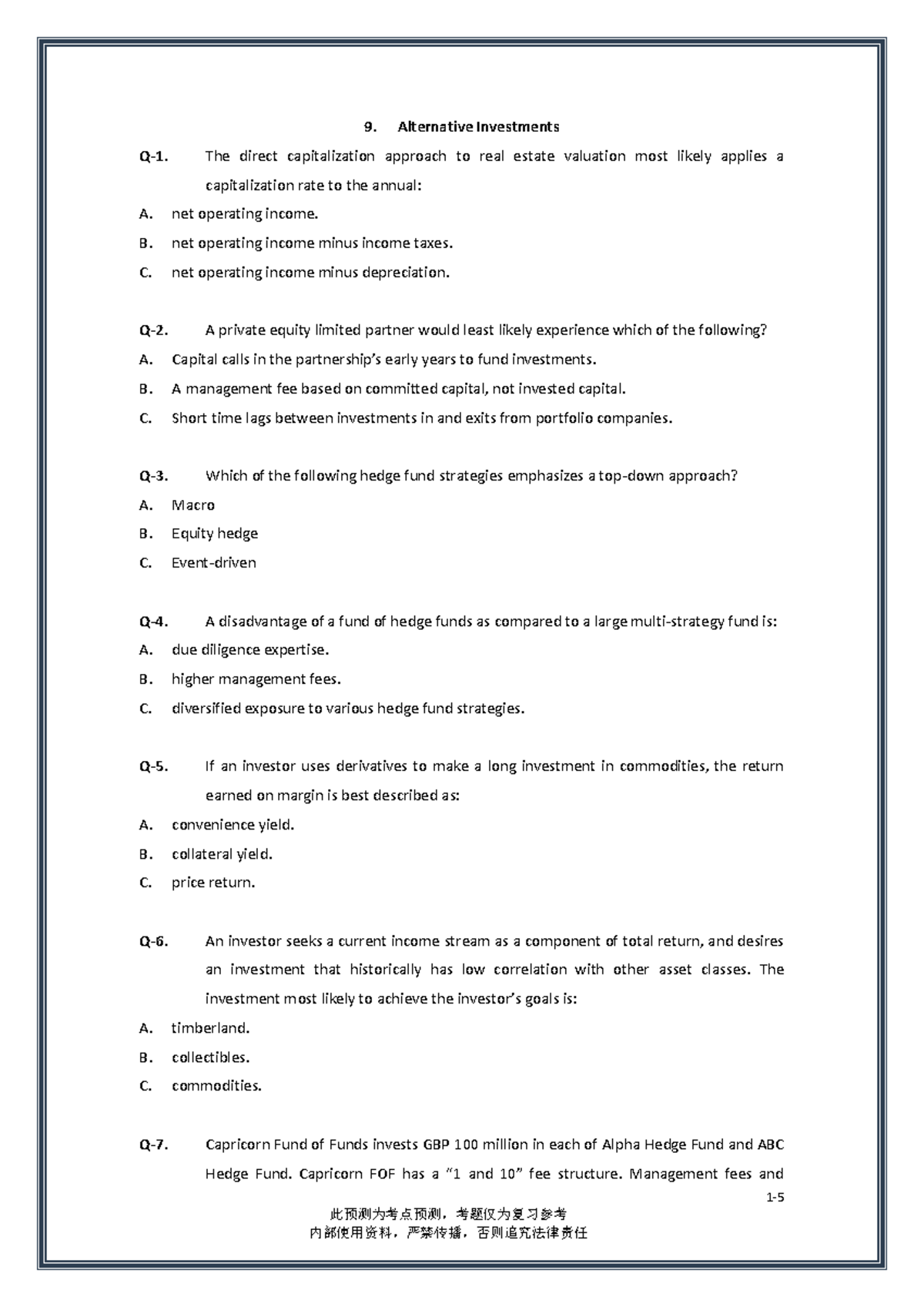CFA Level 1 Alternative Investments: Key Concepts and Strategies - Studocu