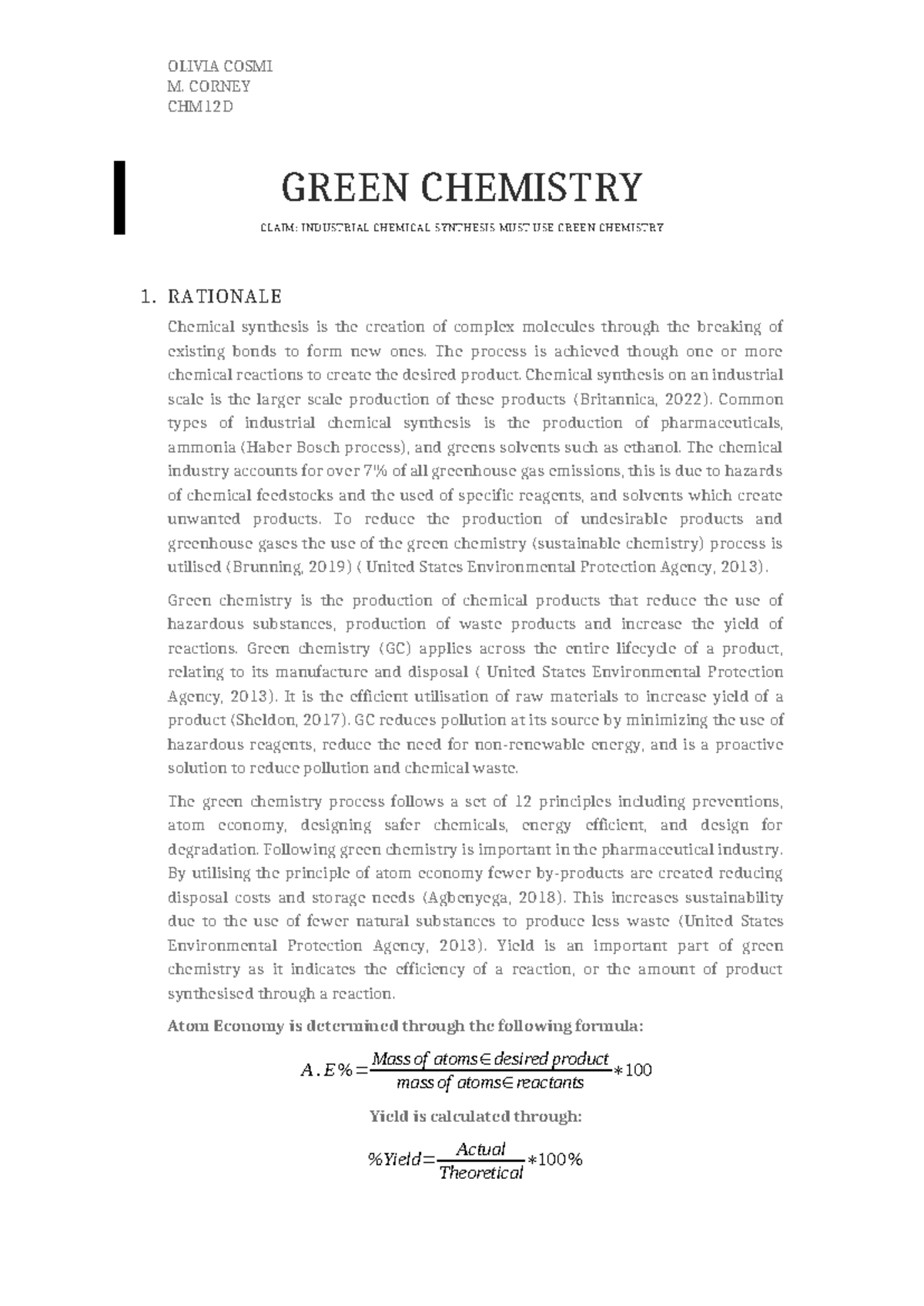 CHM12D Green Chemistry: Evaluating BHC Process in Ibuprofen Synthesis ...