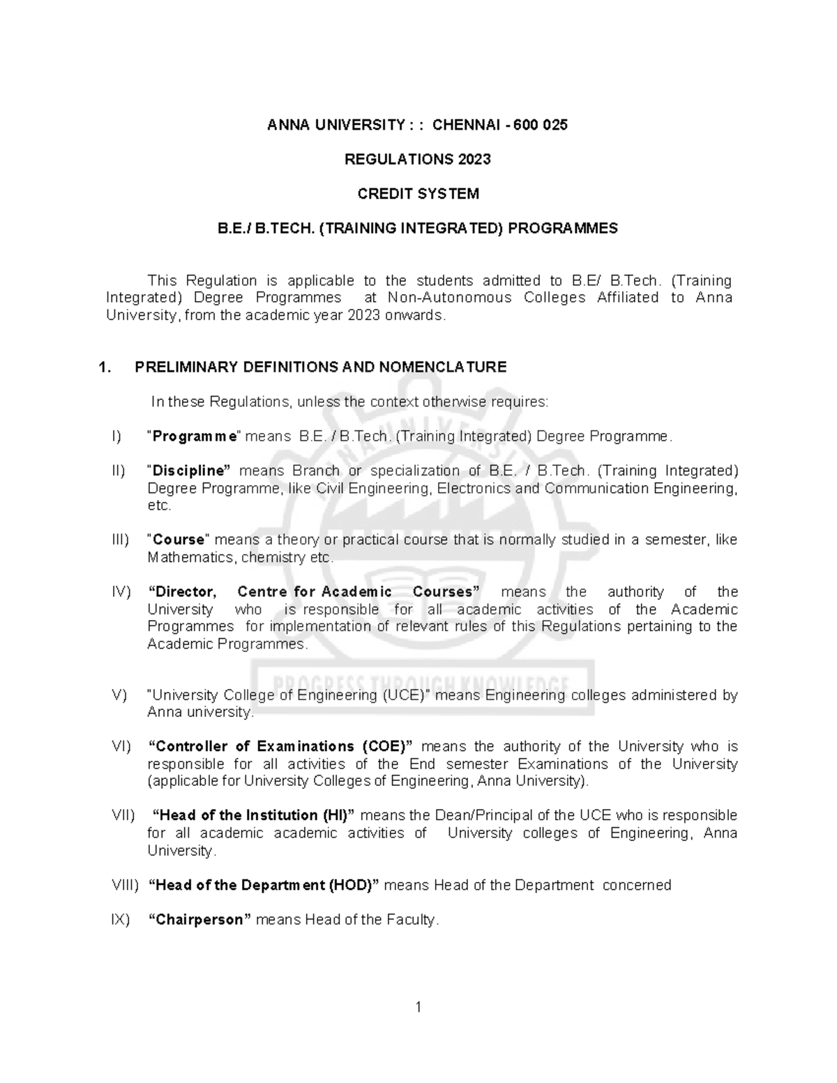 Regulations 2023 for B.E. / B.Tech. (Training Integrated) Programmes ...