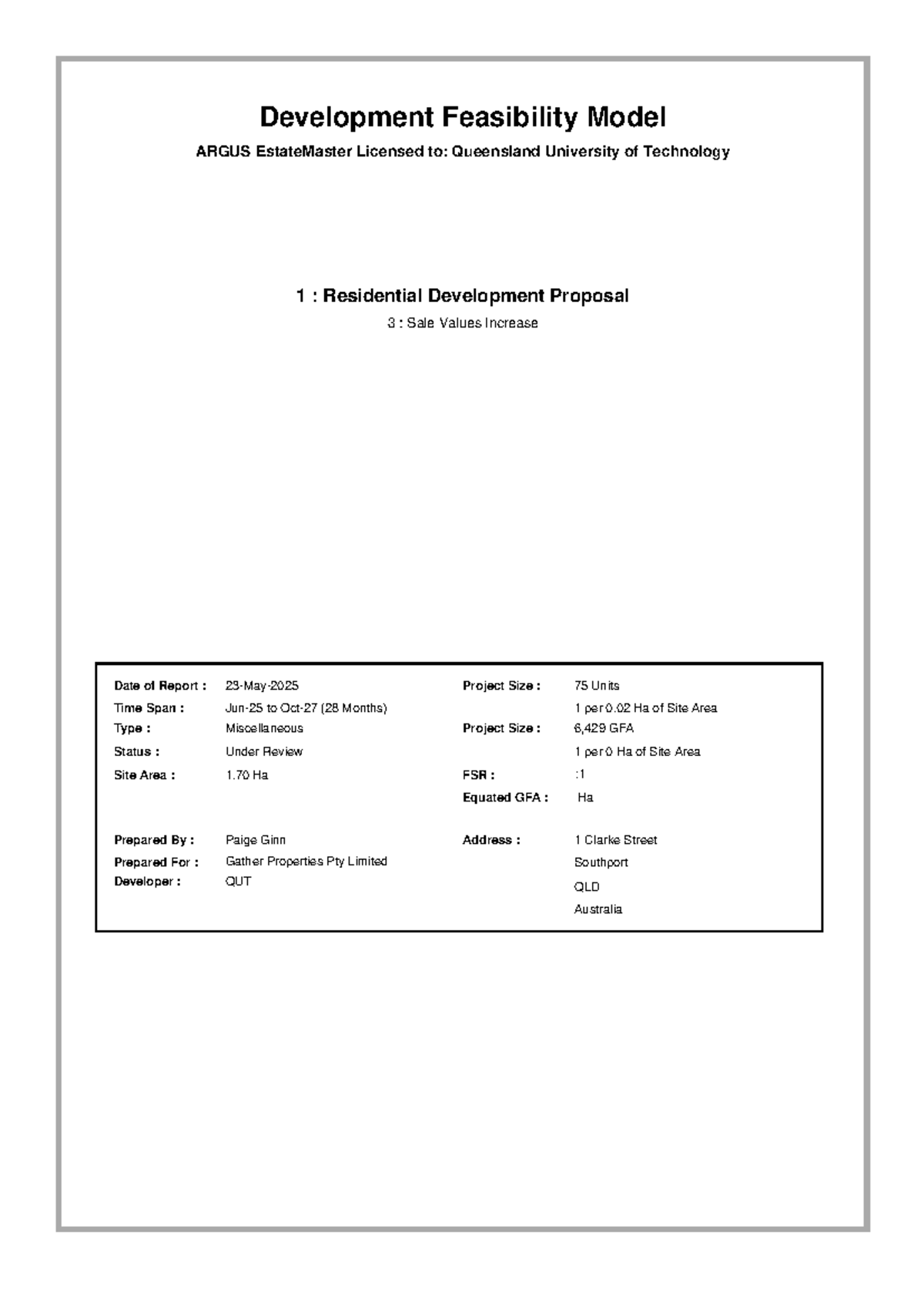 Residential Development Proposal: Sale Values Increase (USB300) - Studocu