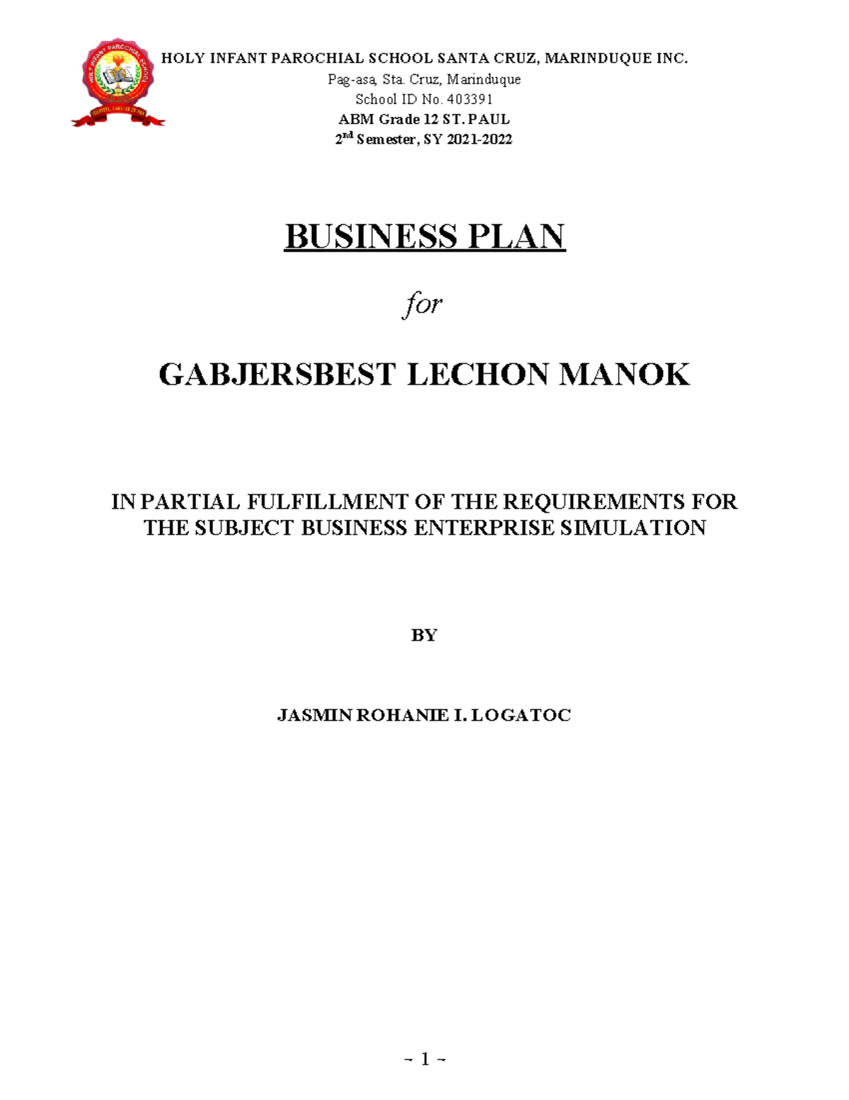 Gabjersbest Lechon Manok Business Plan for ABM 12 - 2nd Sem 2021 - Studocu