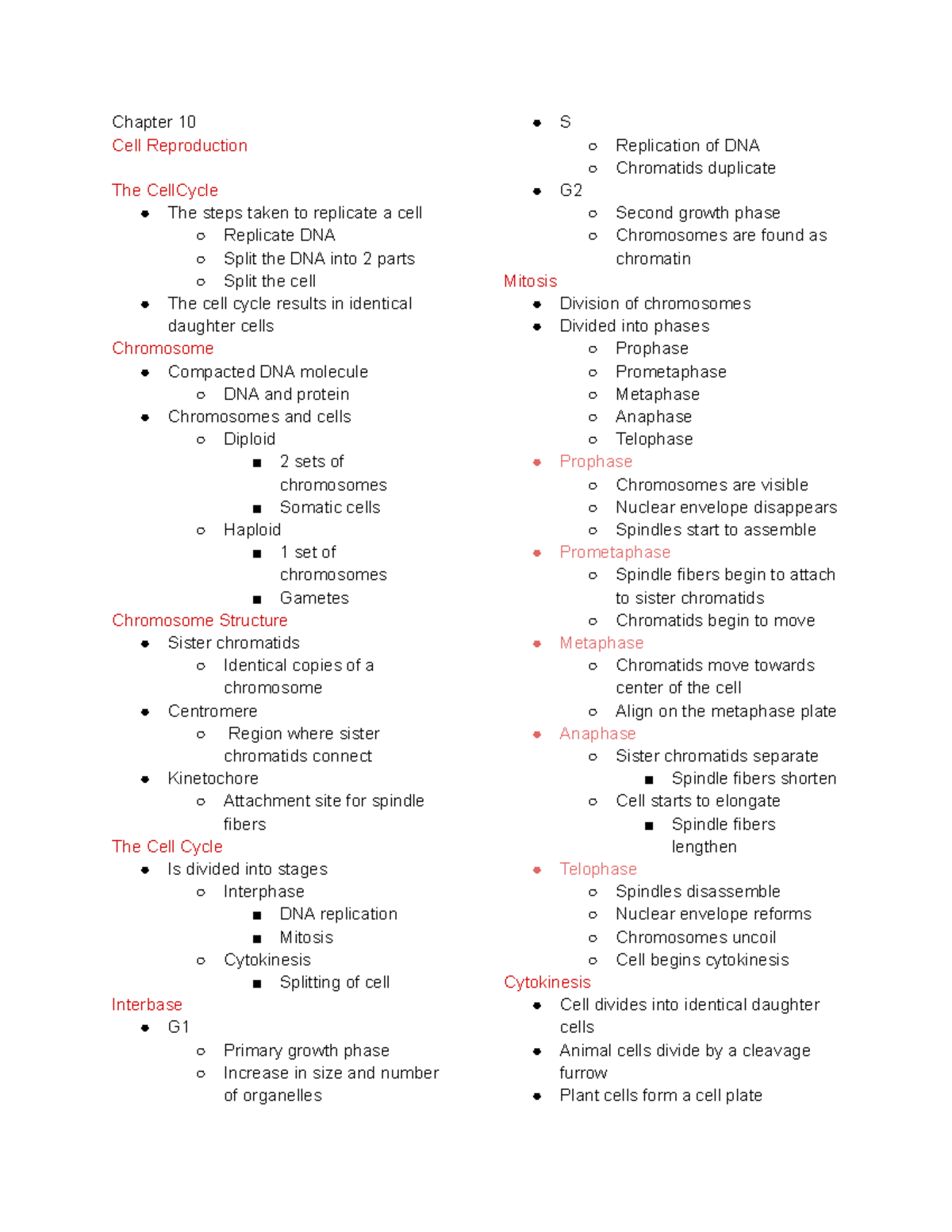 Chapter 10 - Cell Reproduction Overview and Key Concepts - Studocu