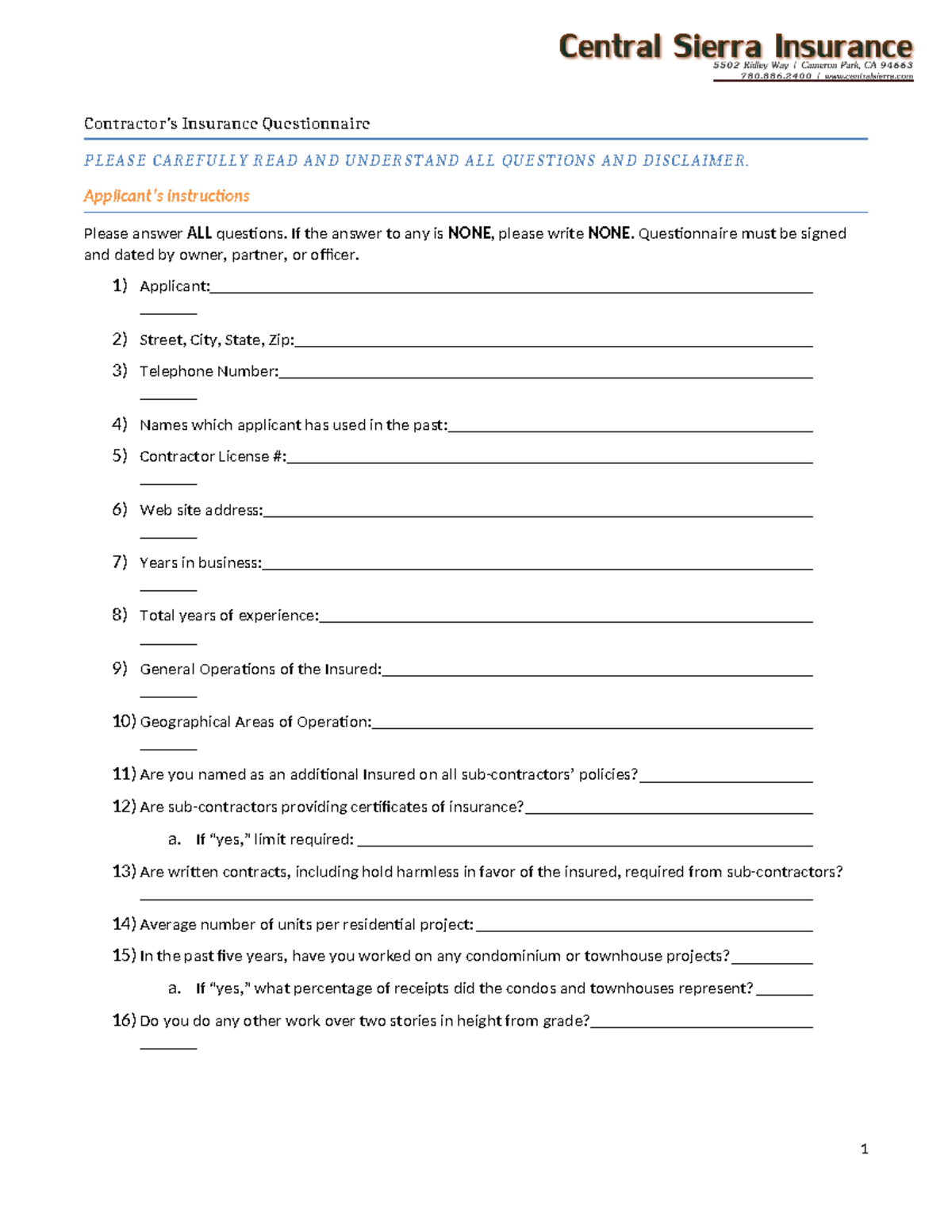 Insurance Questionnaire - Completed Submission for Review - Studocu