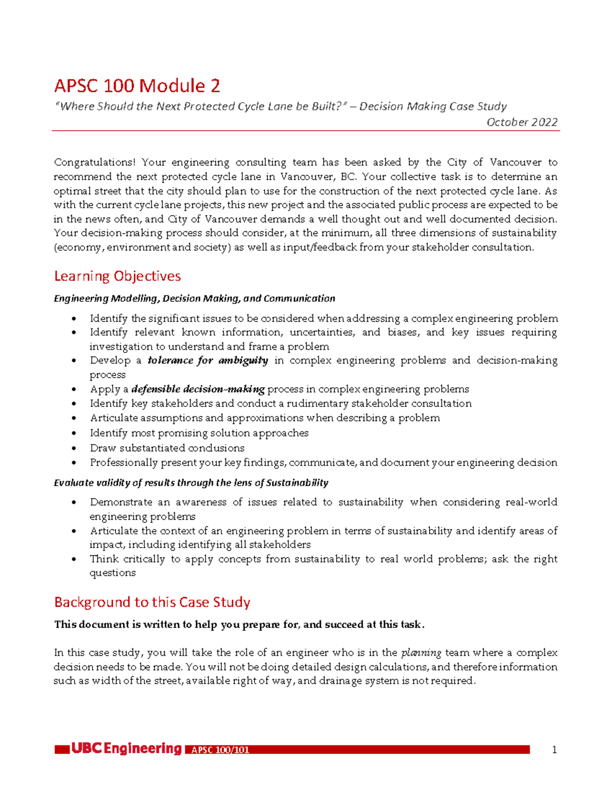 APSC 100 - Module 2 Case Study: Next Protected Cycle Lane in Vancouver ...