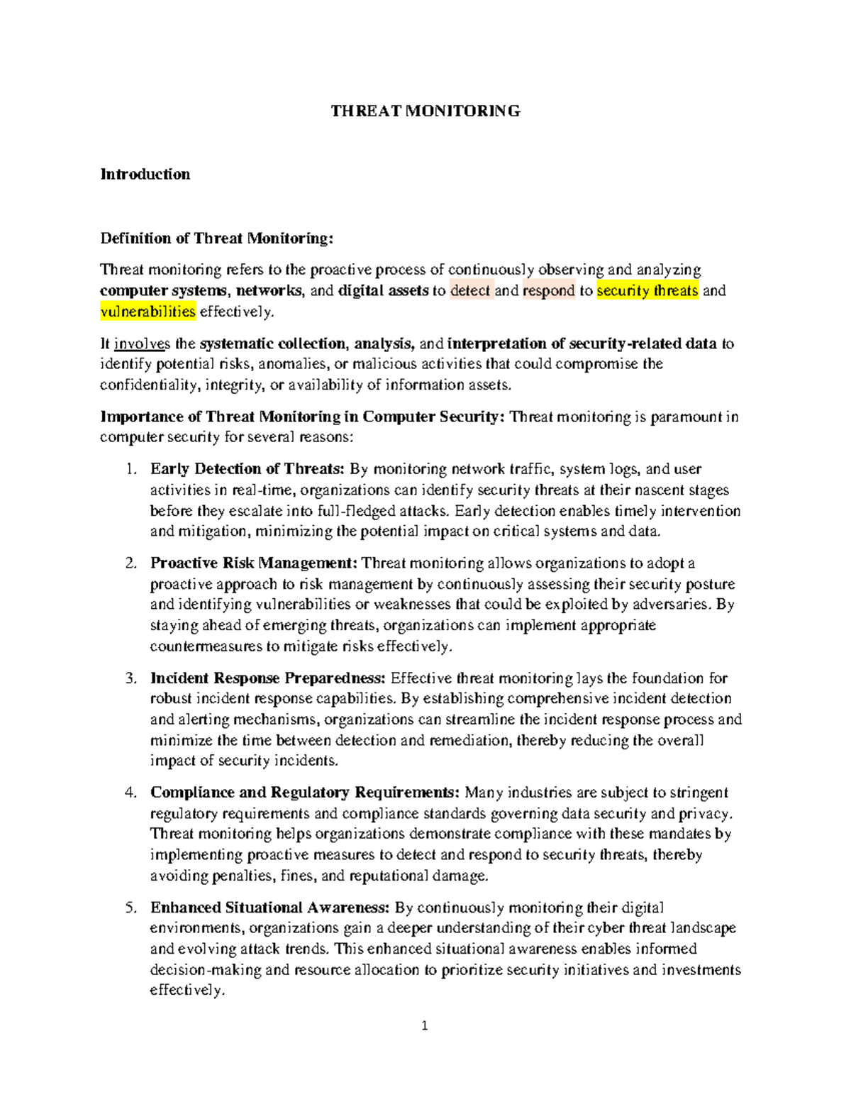 CCF 125 Final Exam Study Notes on Threat Monitoring and Cybersecurity ...