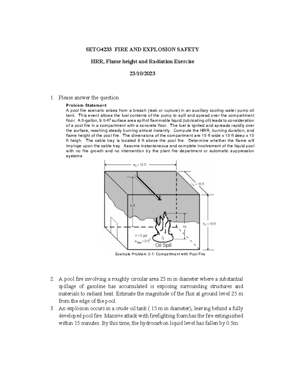 SETG4233 HRR & Radiation Exercise: Flame Height & Pool Fire Analysis ...