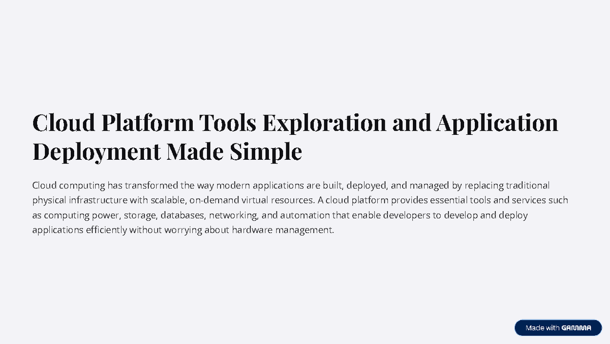 Cloud Platform Tools: Simplified App Deployment & Exploration - Studocu