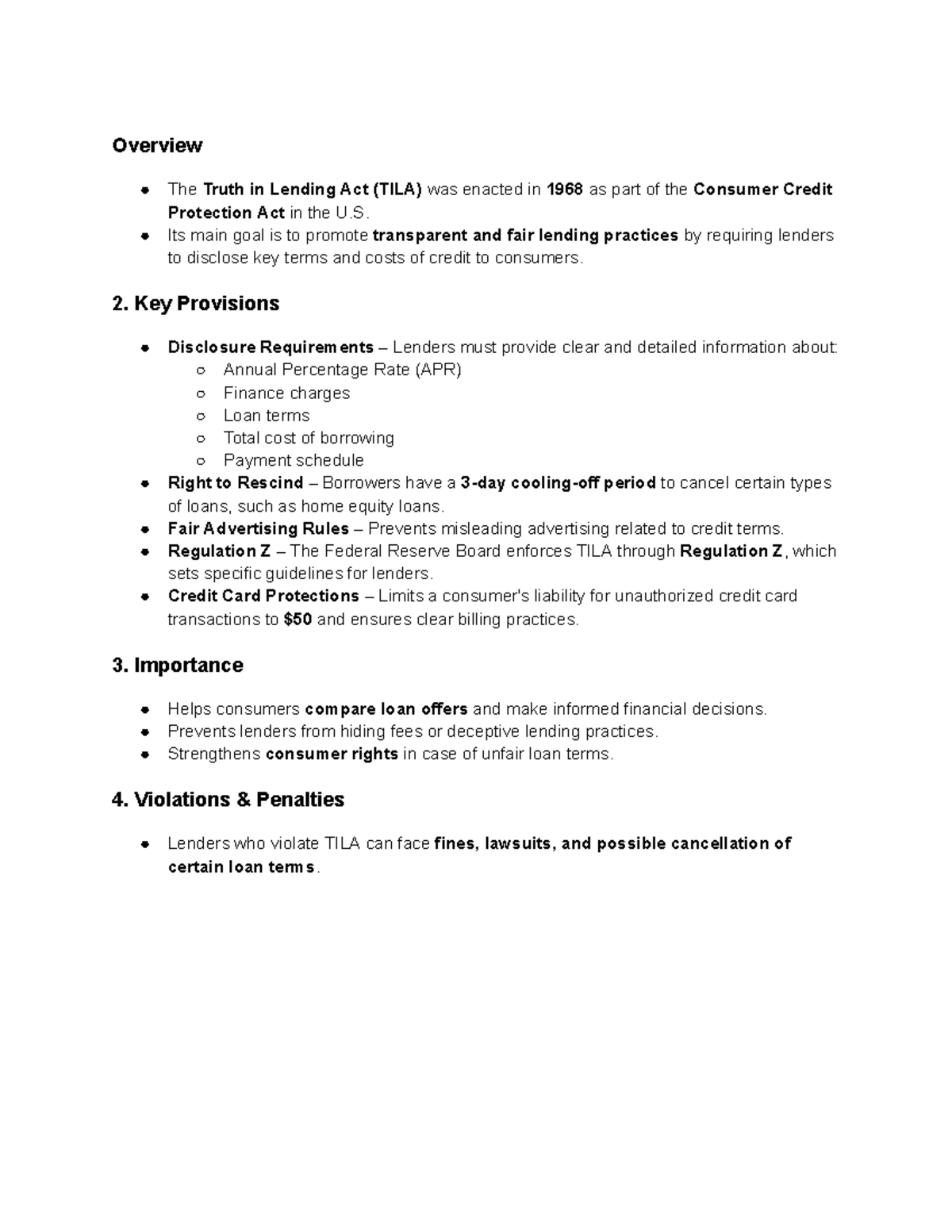 lecture notes on TILA - Overview The Truth in Lending Act (TILA) was ...