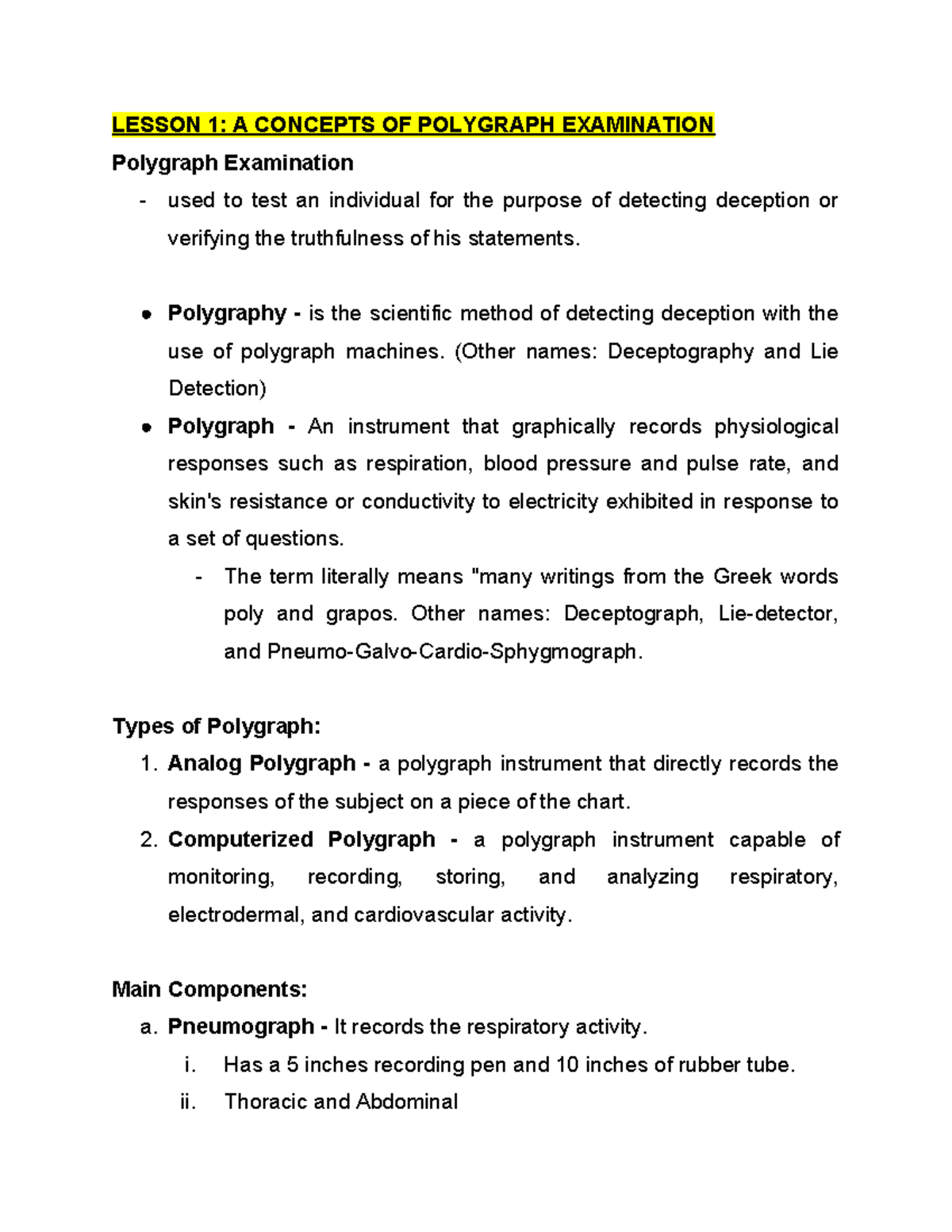 CRI-201-LIE- Detection - LESSON 1: A CONCEPTS OF POLYGRAPH EXAMINATION ...