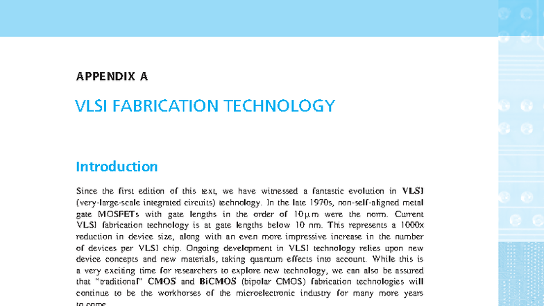 Sedra 8e Appendix A - VLSI Fabrication Technology Overview - Studocu
