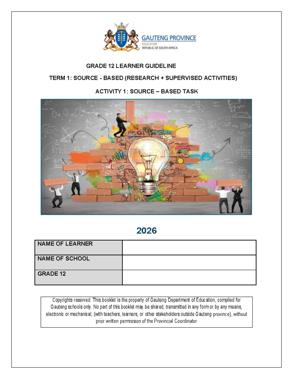 LIFE ORIENTATION GRADE 12 SOURCE BASED TASK ACTIVITY 1 (2026) - Studocu