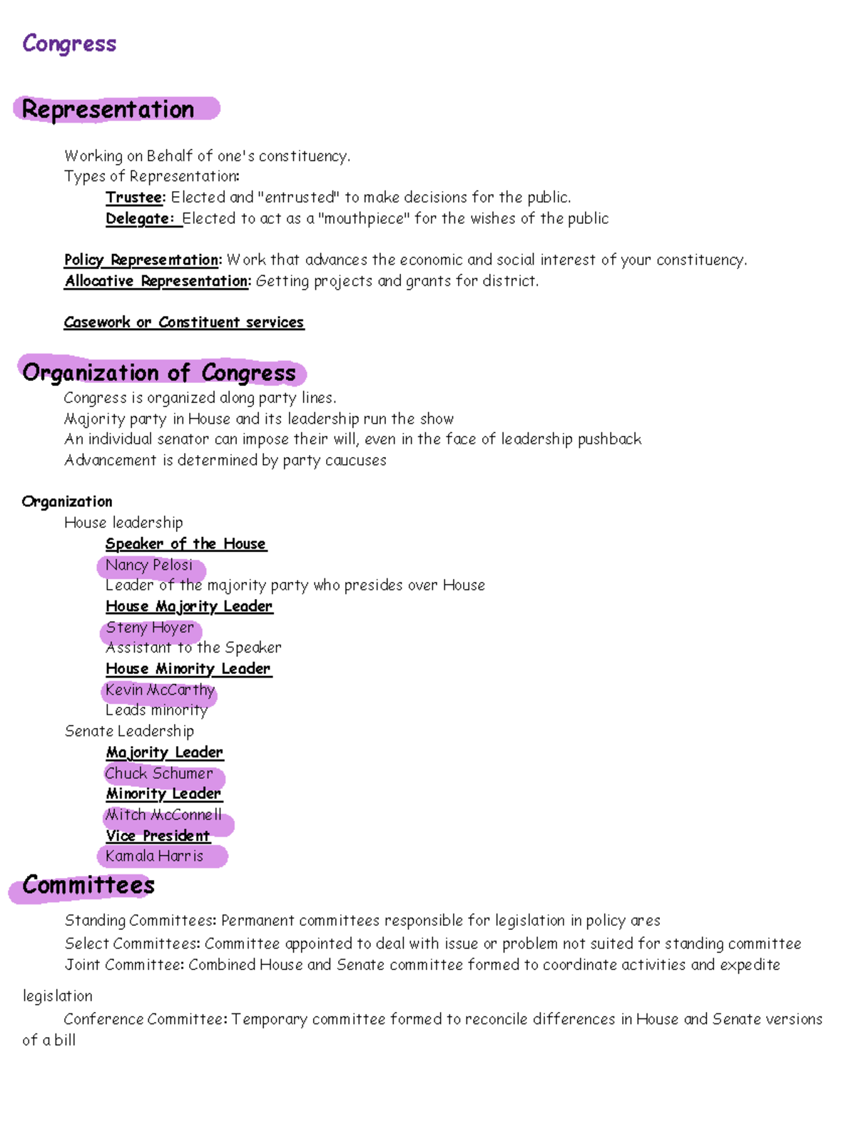 Congress 2 - Representation and Organization Overview - Studocu